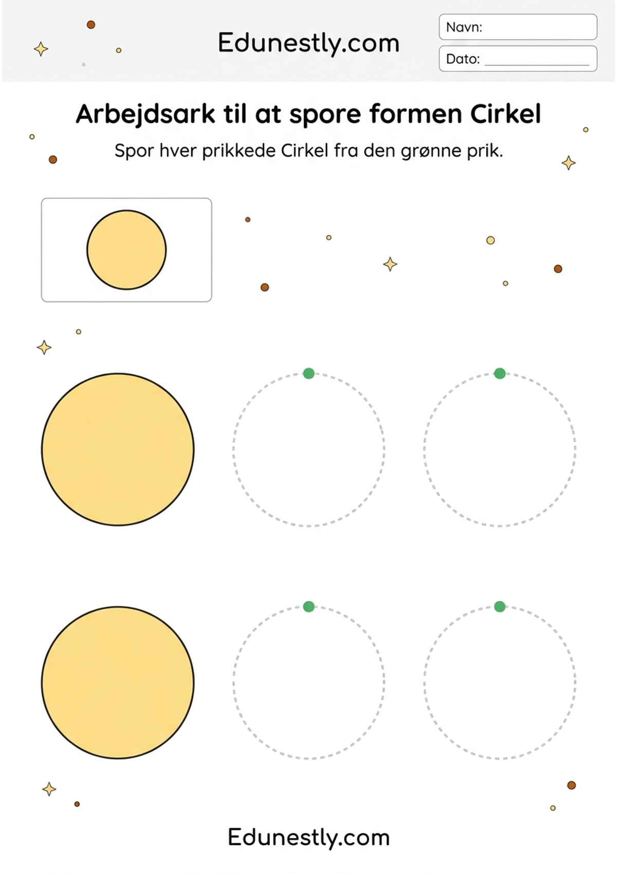 Arbejdsark til at spore formen Cirkel