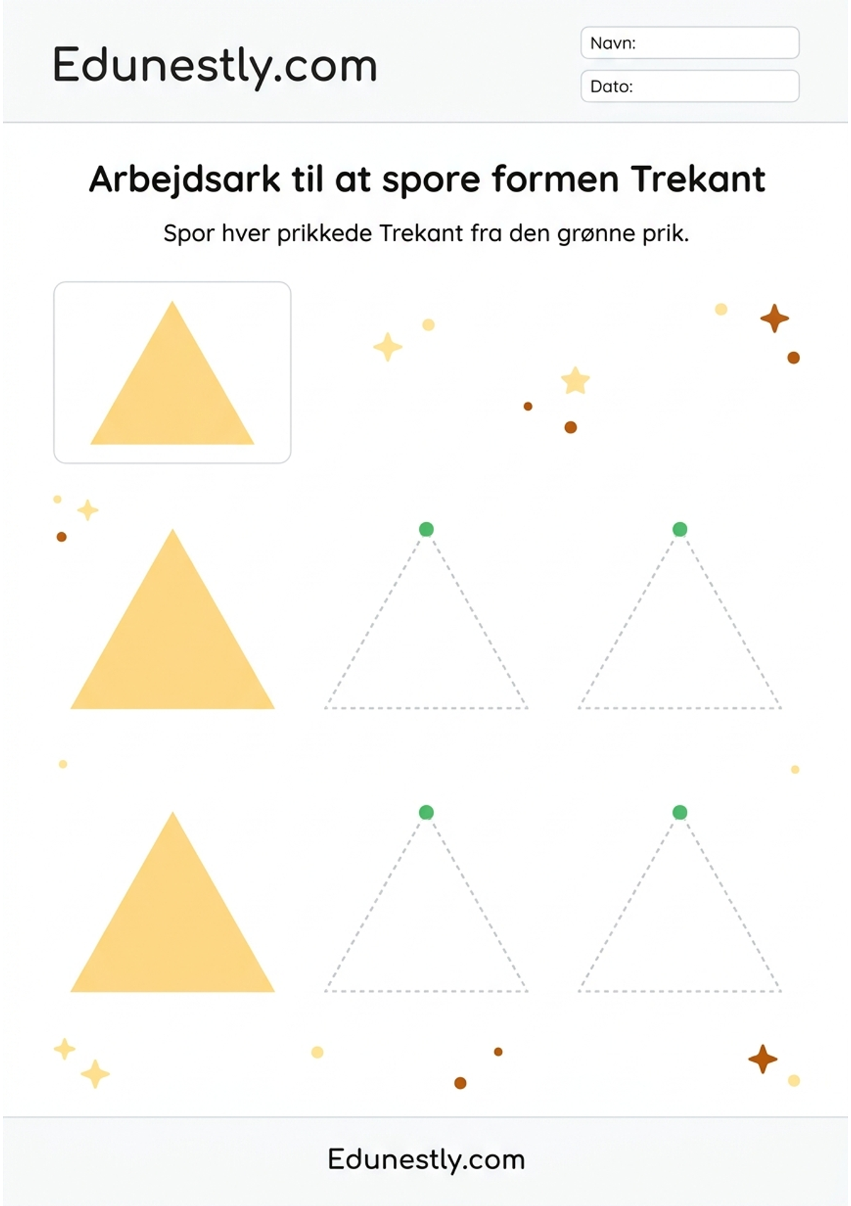 Arbejdsark til at spore formen Trekant