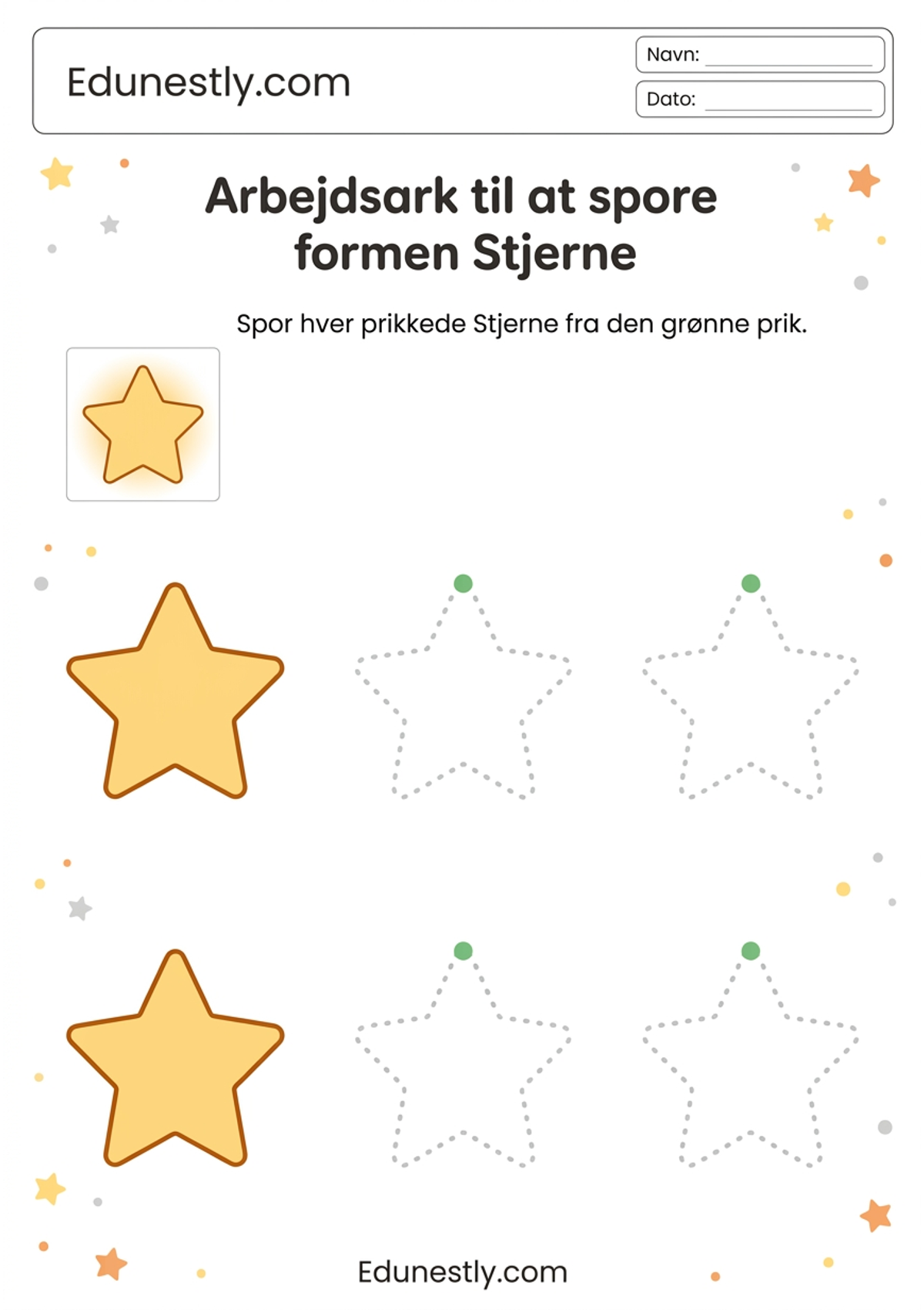 Arbejdsark til at spore formen Stjerne