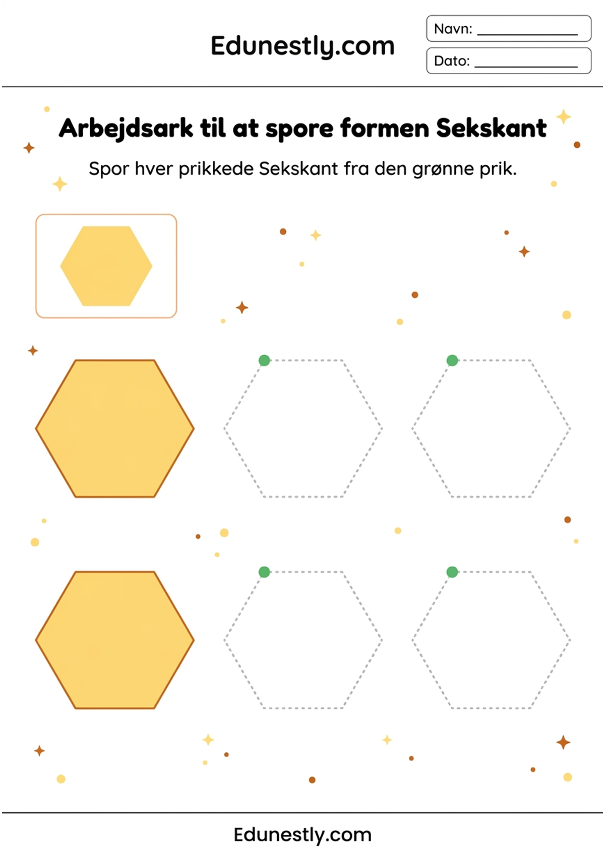 Arbejdsark til at spore formen Sekskant