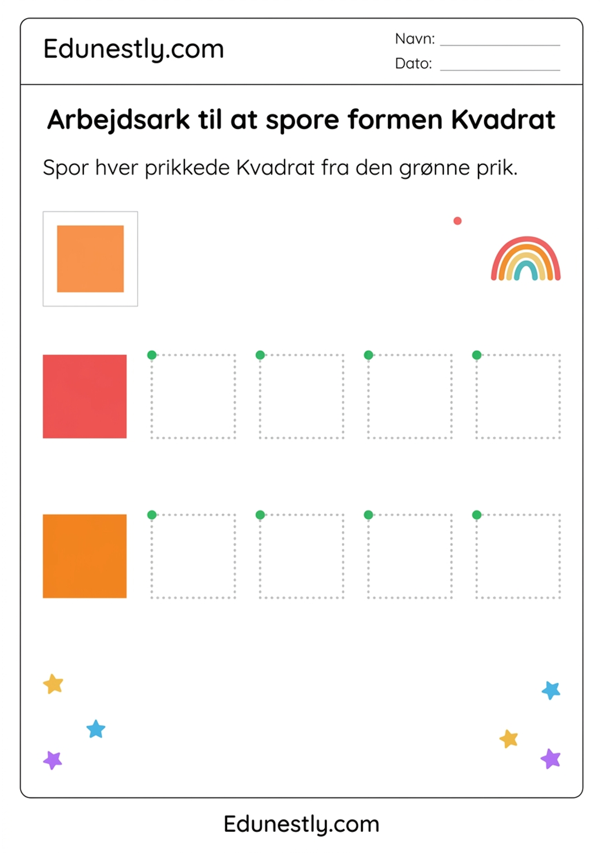Arbejdsark til at spore formen Kvadrat