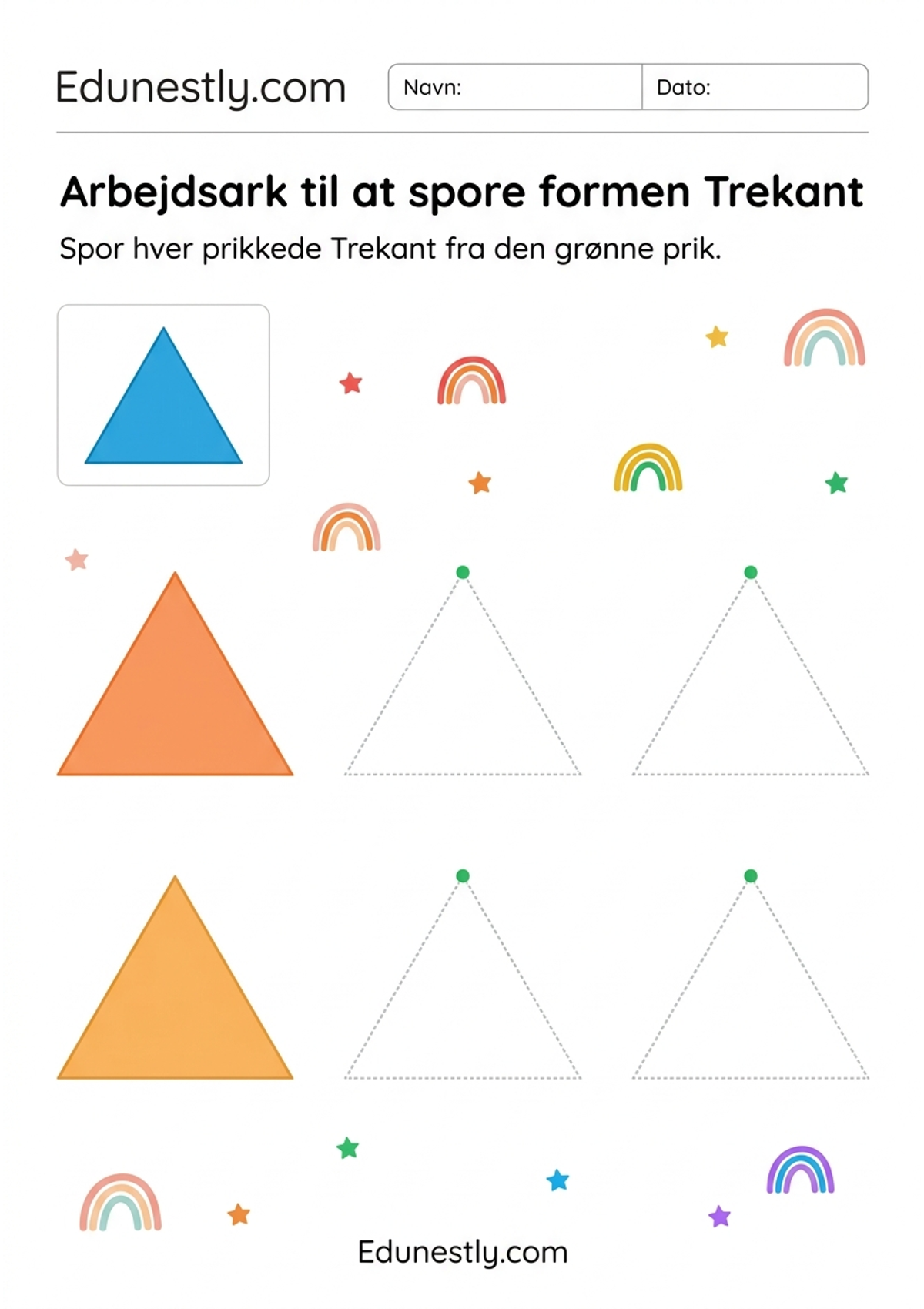 Arbejdsark til at spore formen Trekant