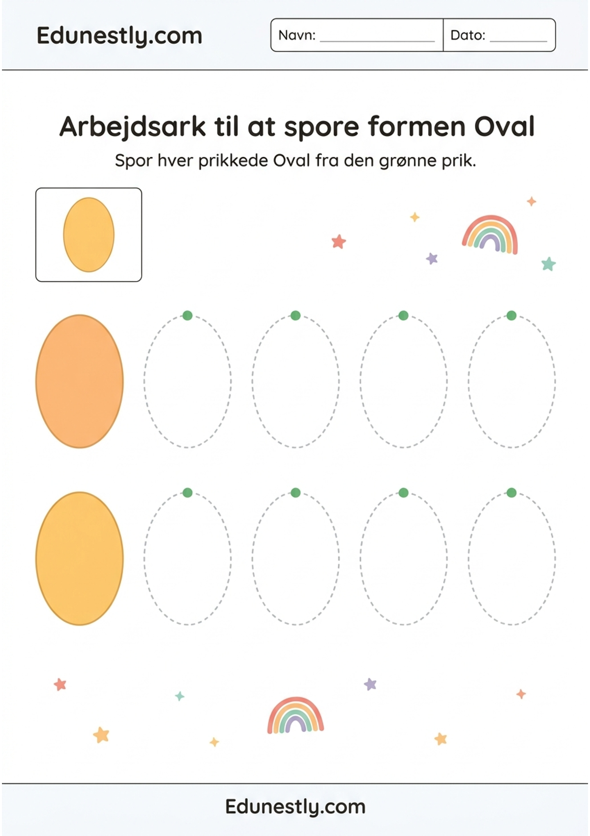 Arbejdsark til at spore formen Oval