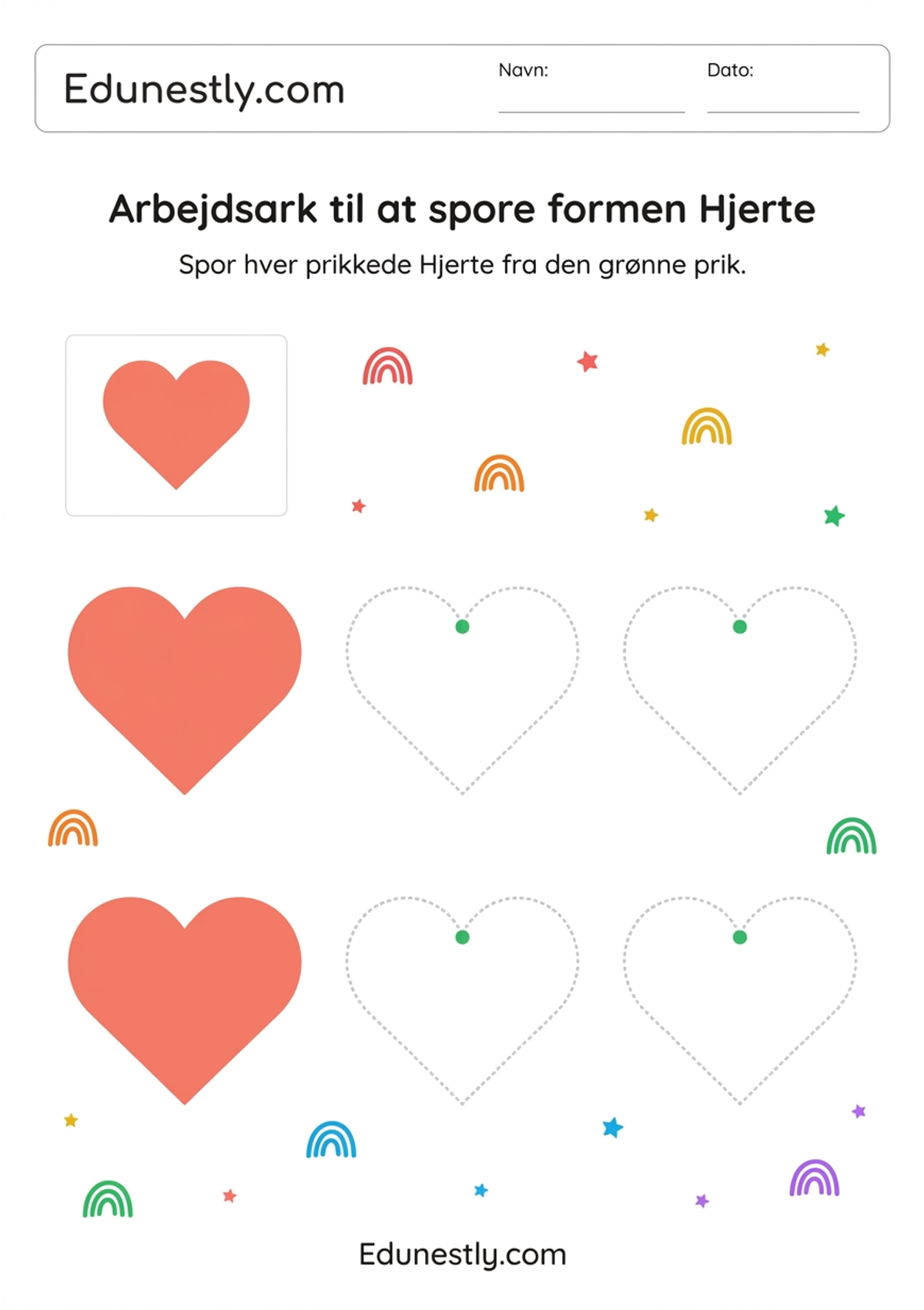 Arbejdsark til at spore formen Hjerte