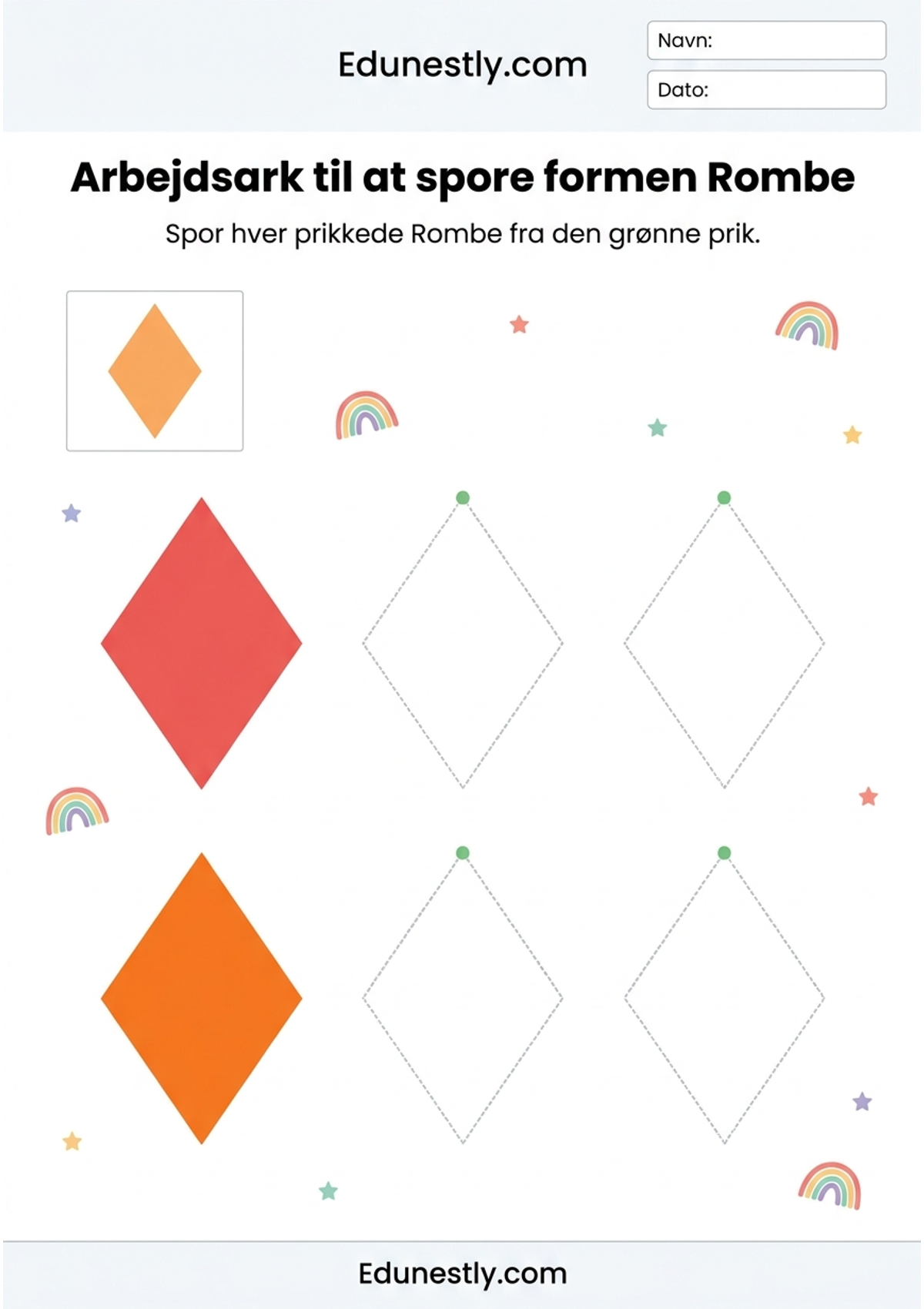 Arbejdsark til at spore formen Rombe