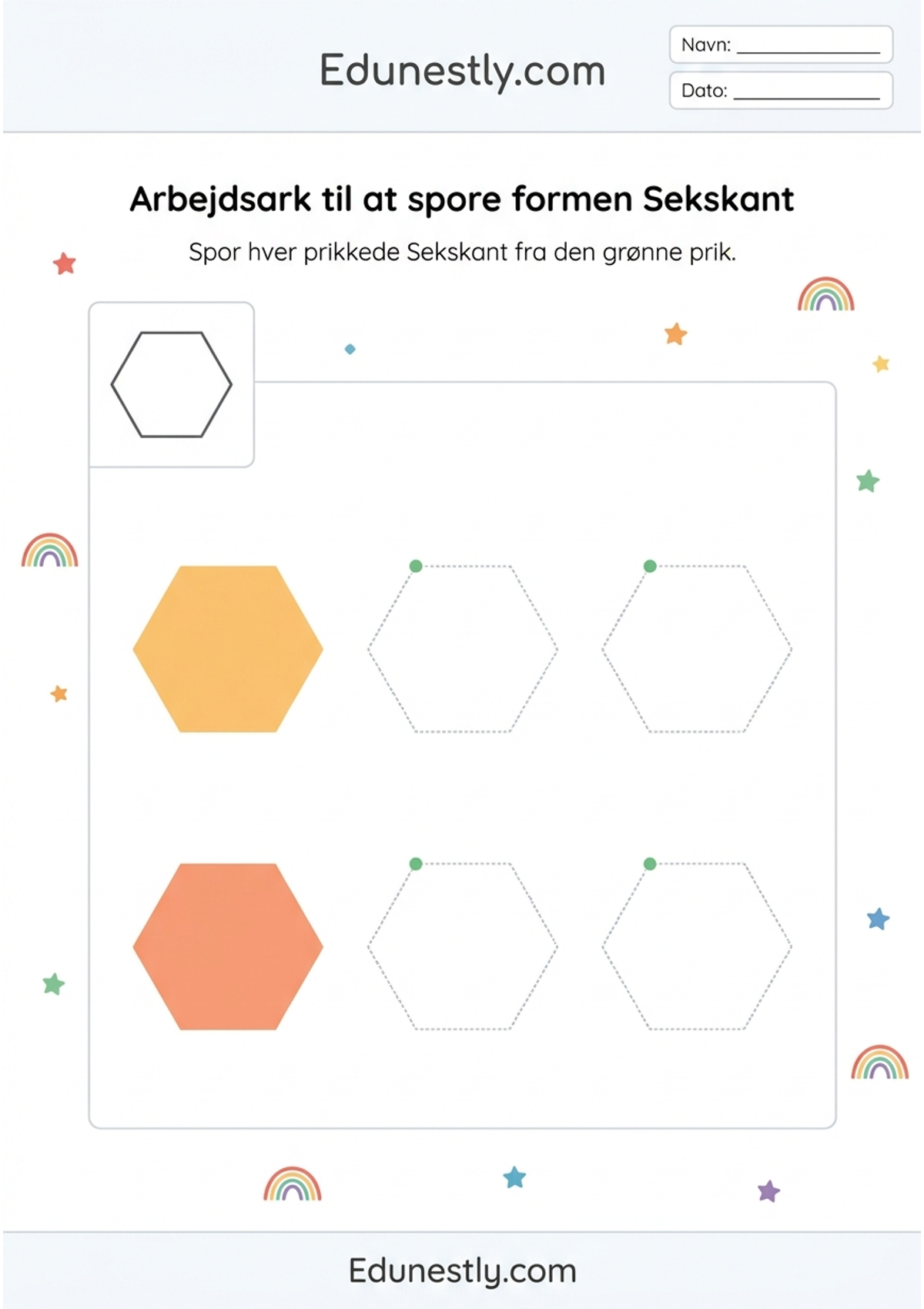 Arbejdsark til at spore formen Sekskant