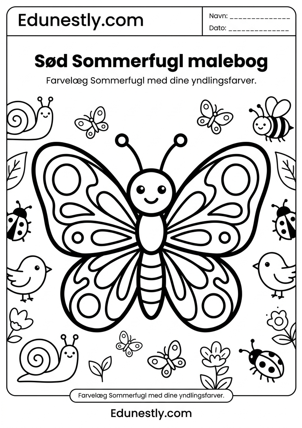 Sød Sommerfugl malebog