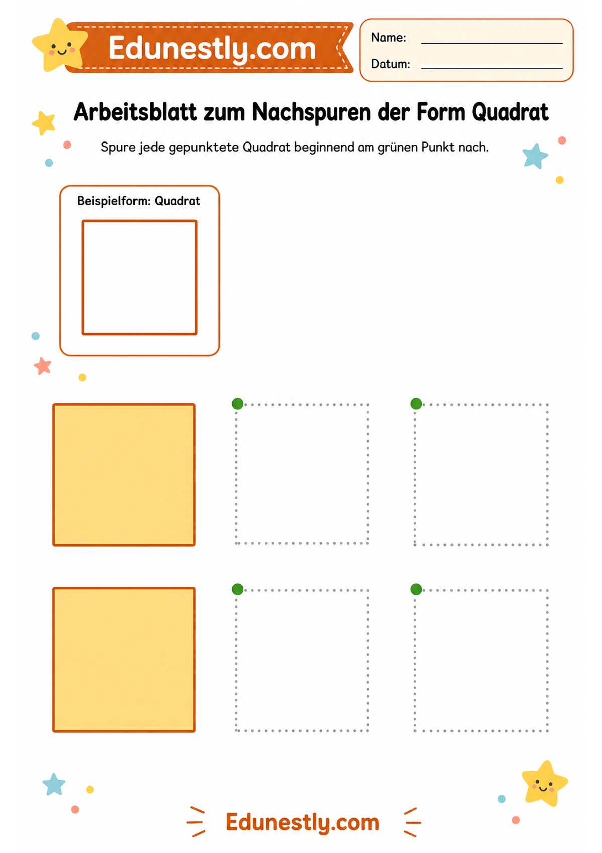 Arbeitsblatt zum Nachspuren der Form Quadrat