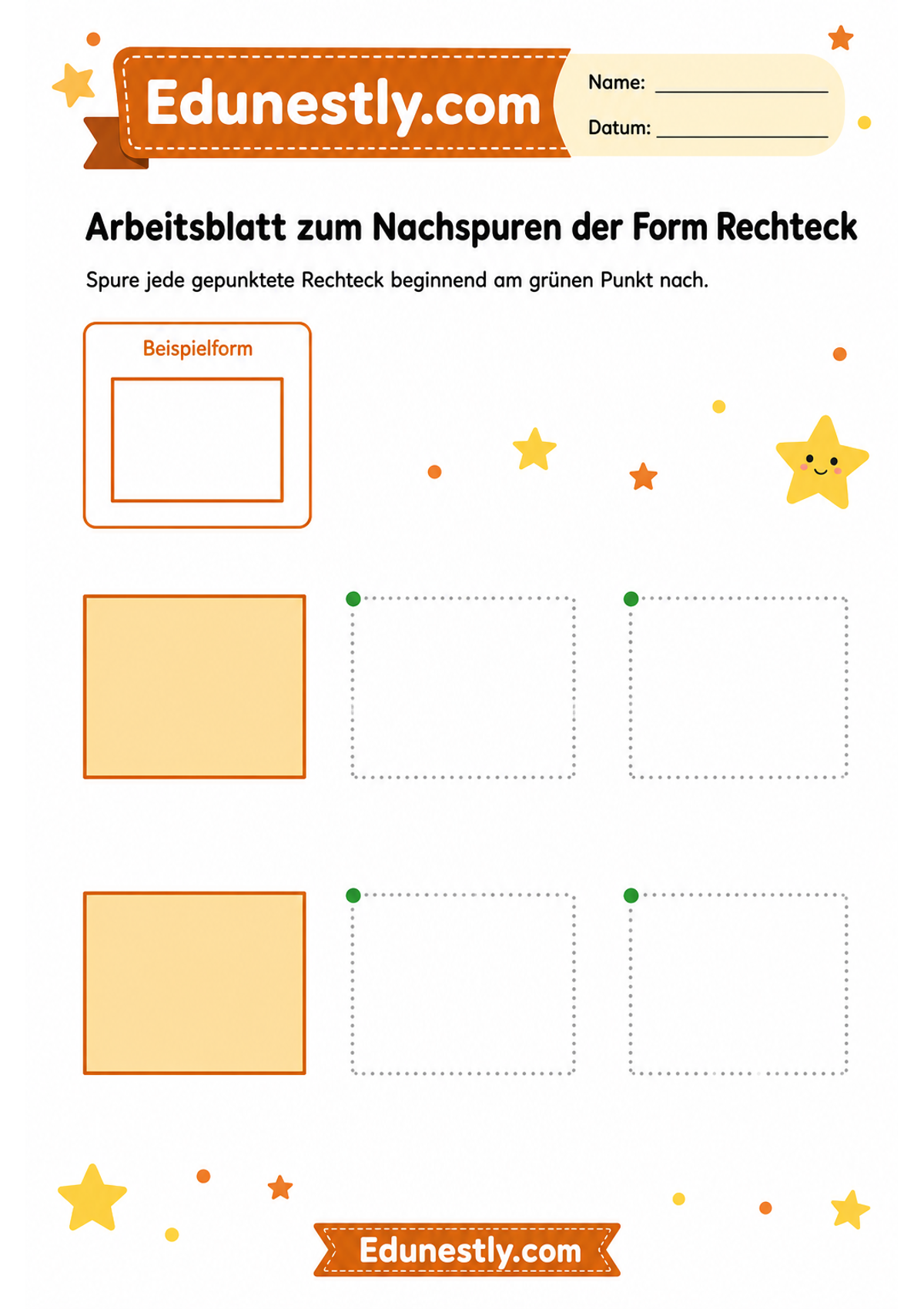 Arbeitsblatt zum Nachspuren der Form Rechteck