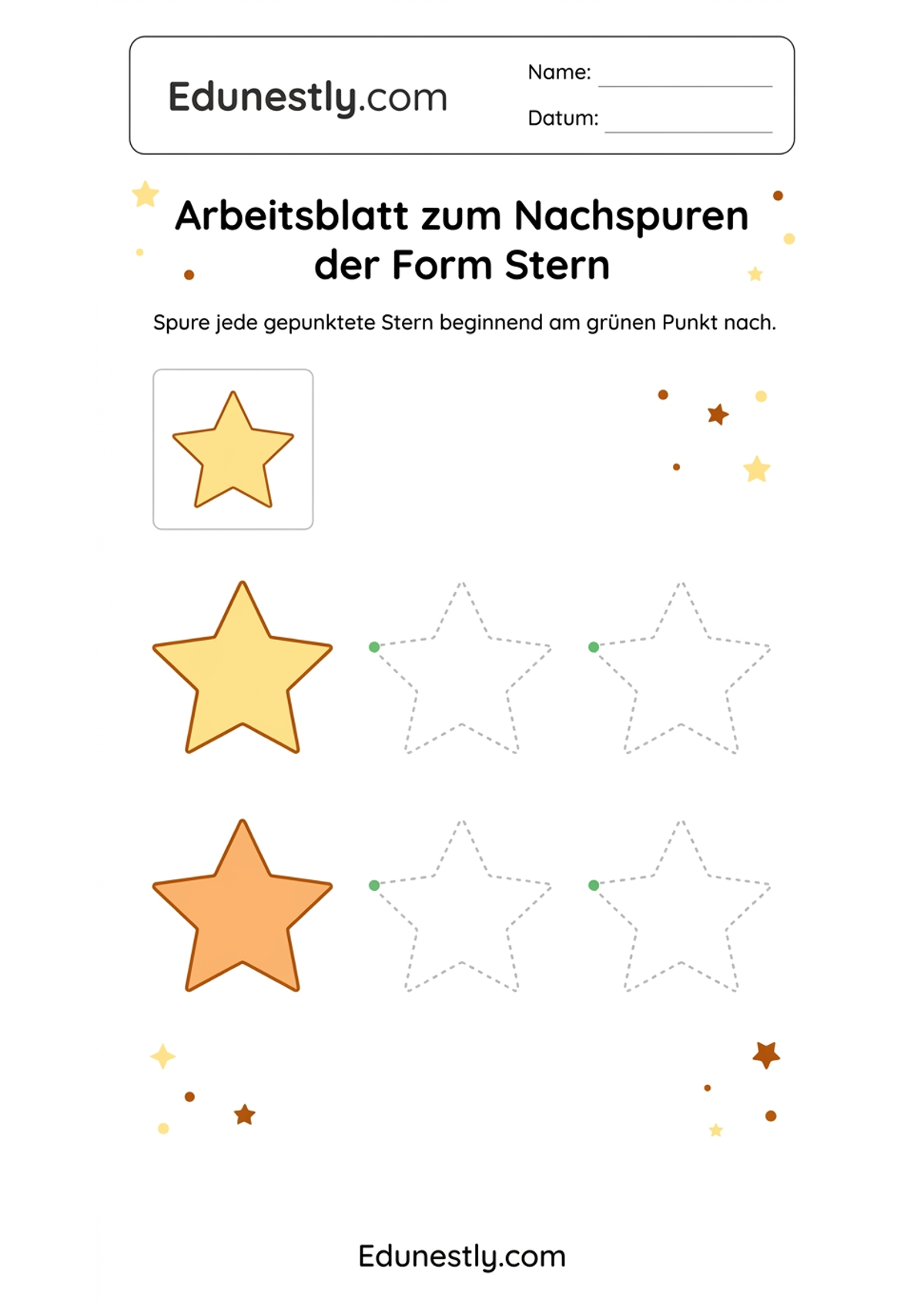 Arbeitsblatt zum Nachspuren der Form Stern