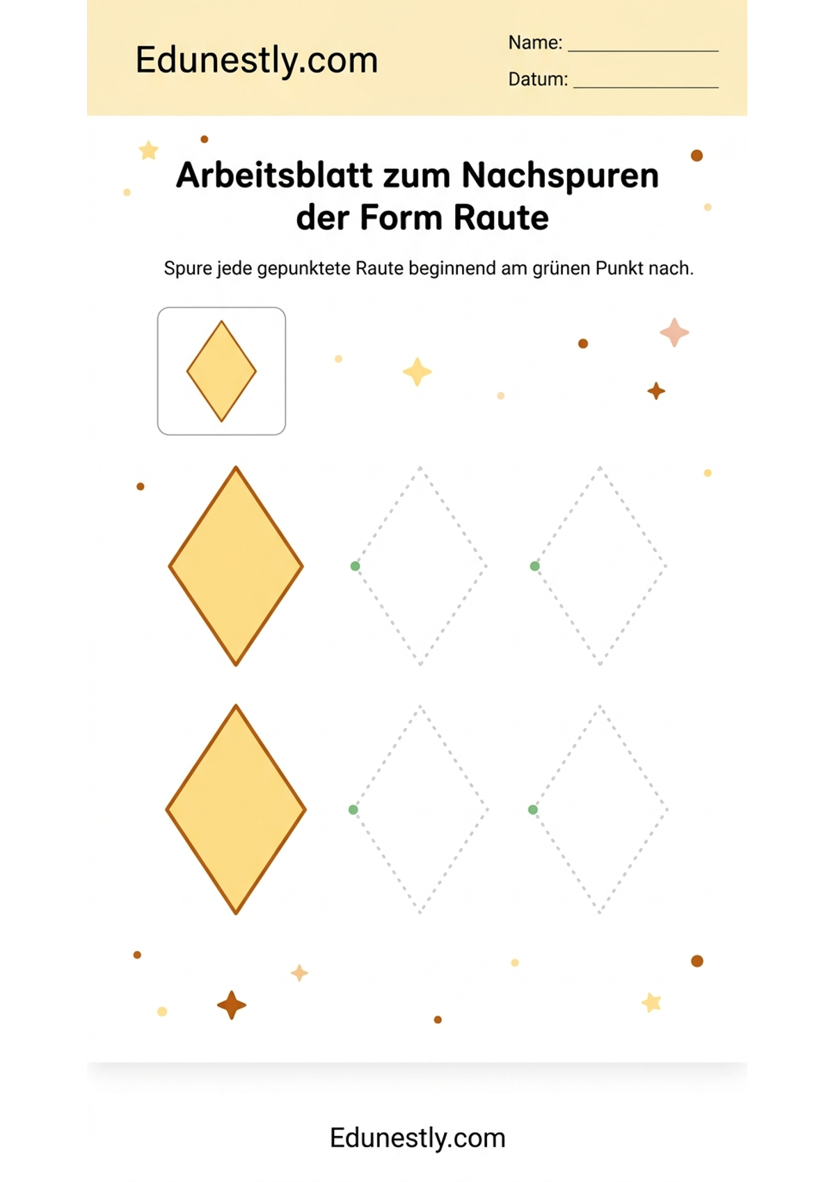 Arbeitsblatt zum Nachspuren der Form Raute