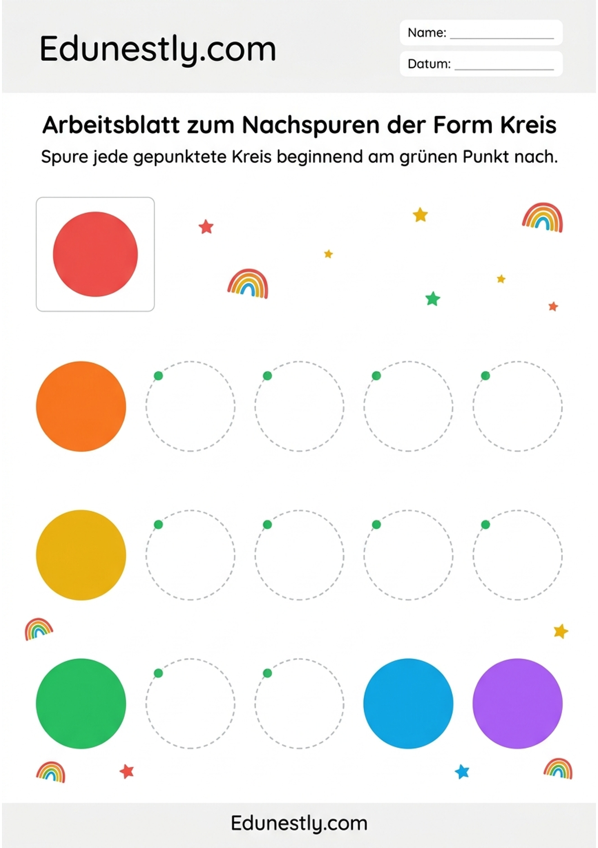 Arbeitsblatt zum Nachspuren der Form Kreis