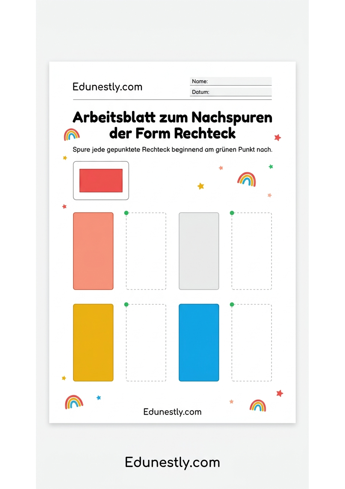 Arbeitsblatt zum Nachspuren der Form Rechteck