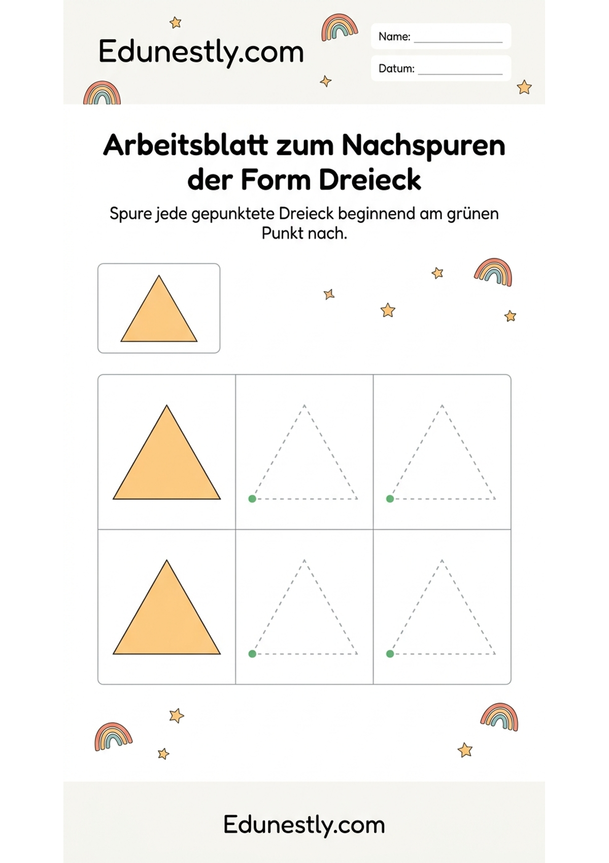 Arbeitsblatt zum Nachspuren der Form Dreieck