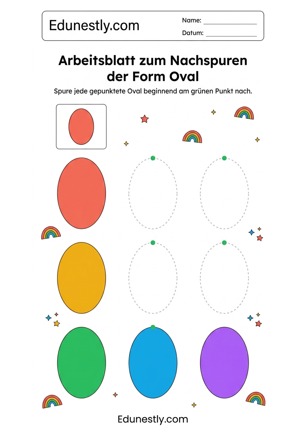 Arbeitsblatt zum Nachspuren der Form Oval