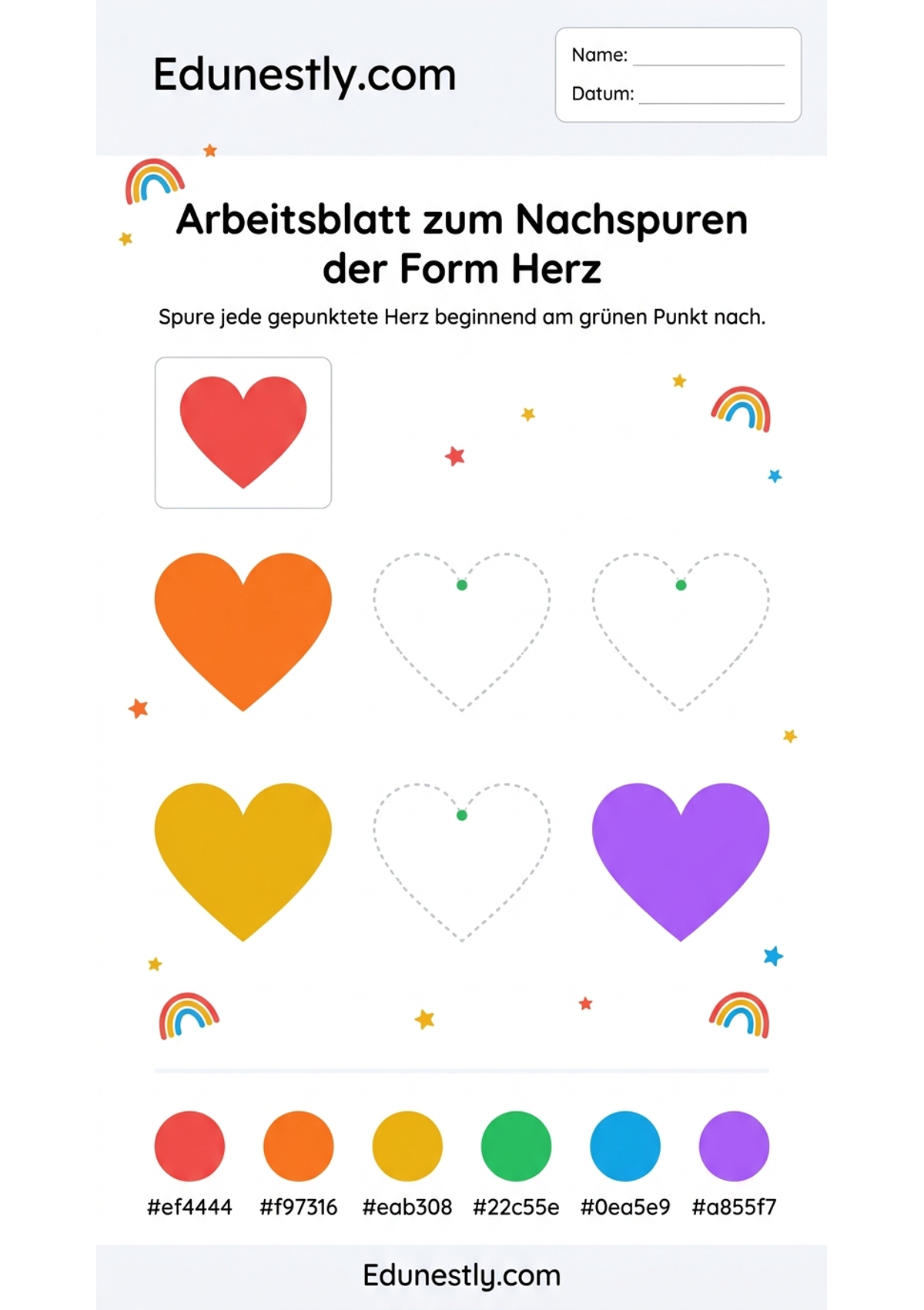 Arbeitsblatt zum Nachspuren der Form Herz
