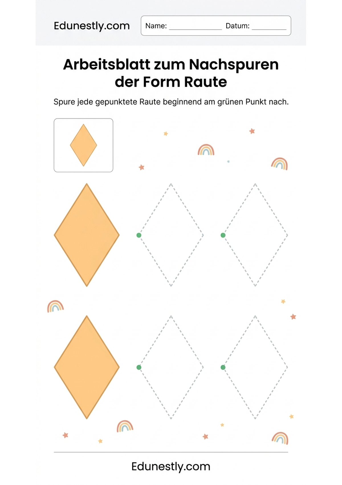 Arbeitsblatt zum Nachspuren der Form Raute