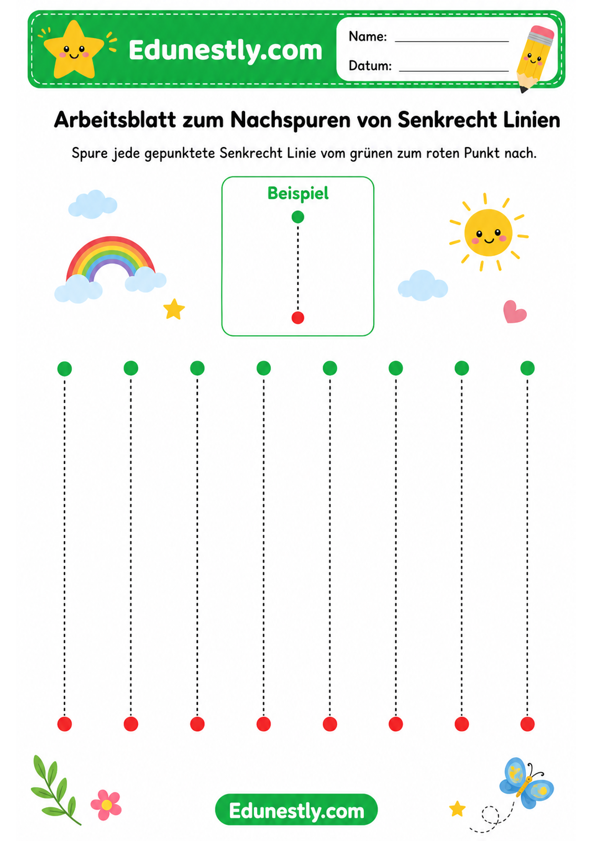 Arbeitsblatt zum Nachspuren von Senkrecht Linien