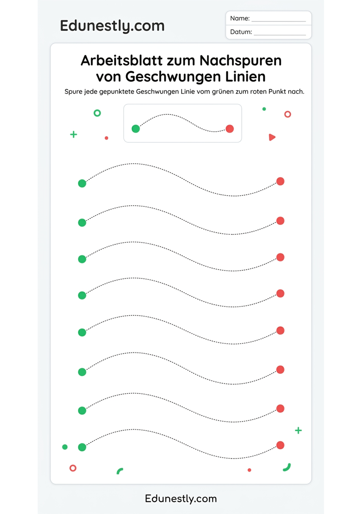 Arbeitsblatt zum Nachspuren von Geschwungen Linien