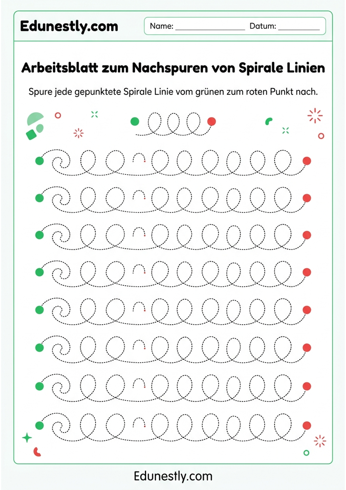 Arbeitsblatt zum Nachspuren von Spirale Linien