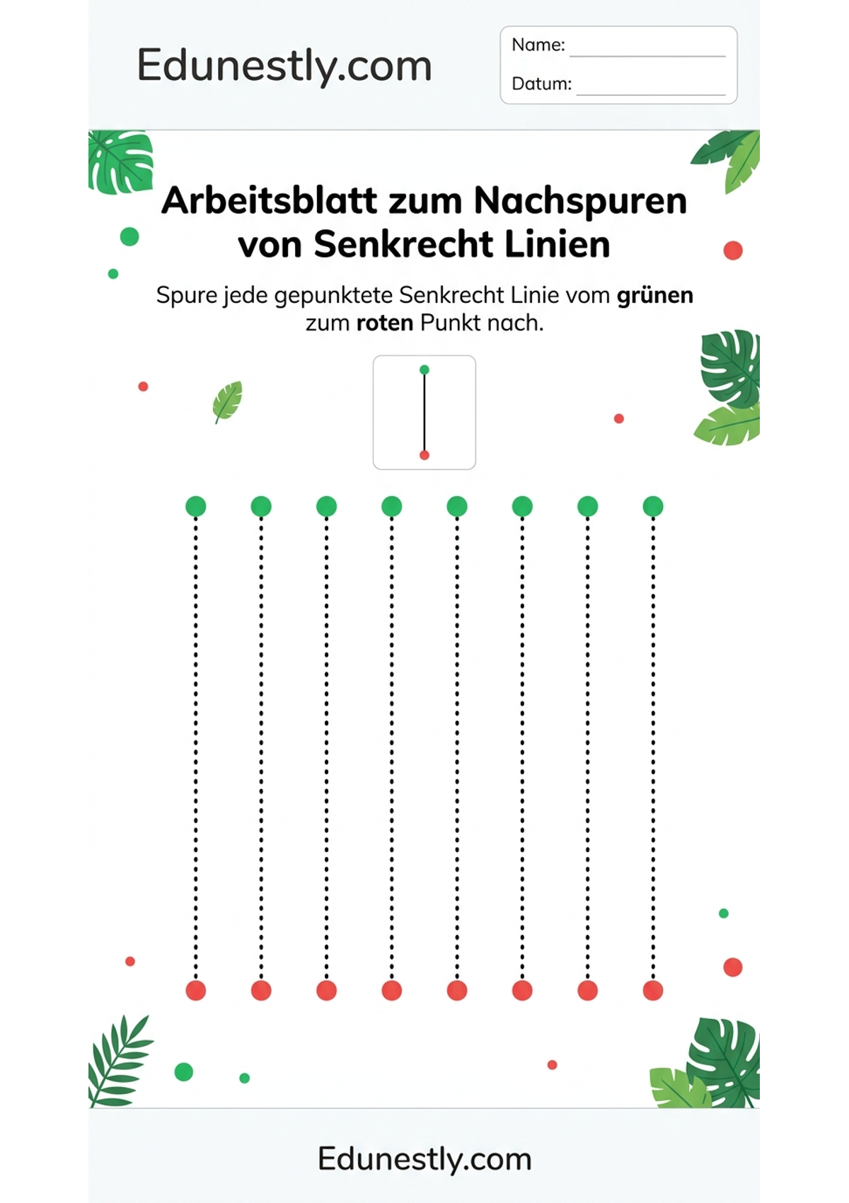 Arbeitsblatt zum Nachspuren von Senkrecht Linien