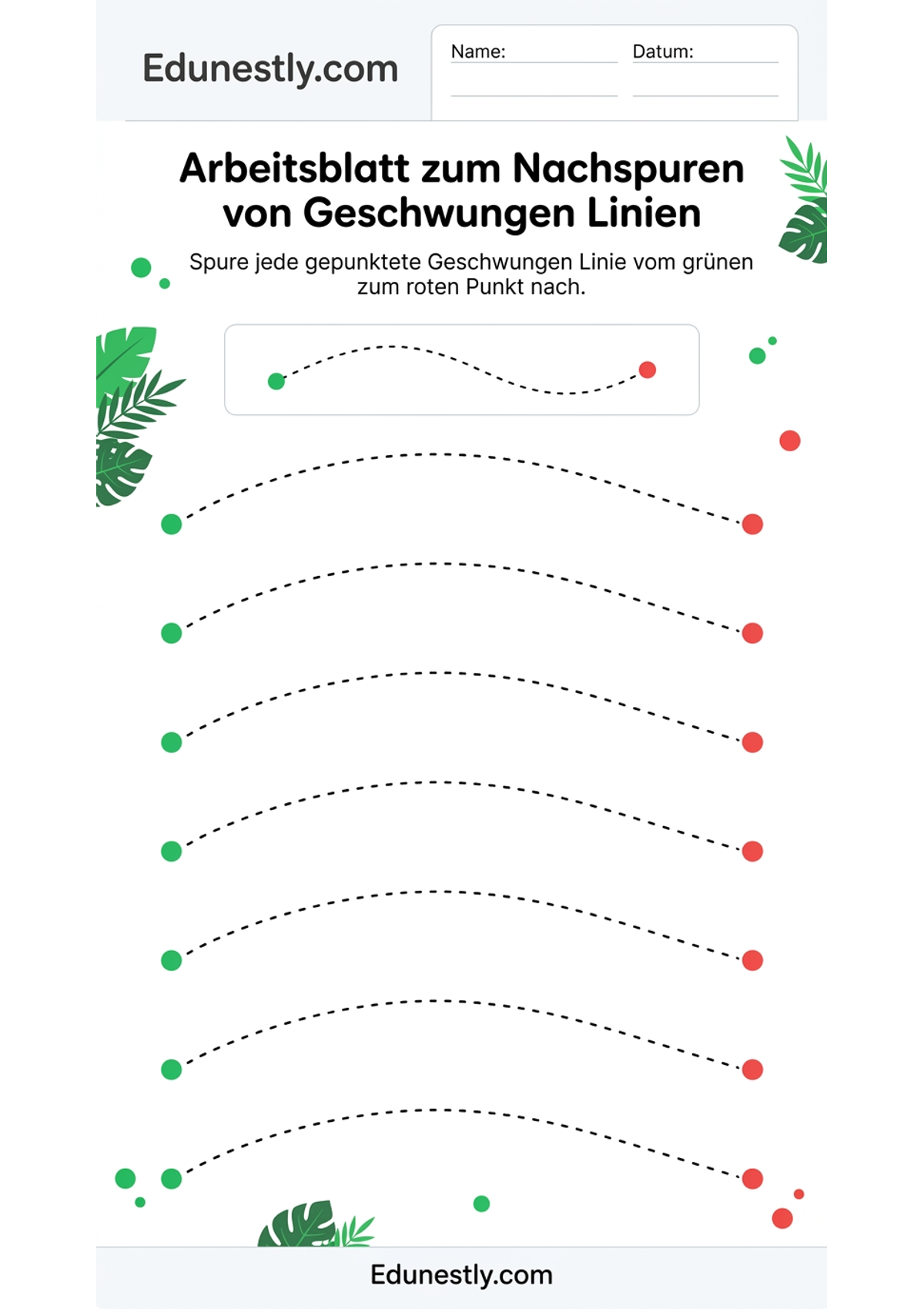 Arbeitsblatt zum Nachspuren von Geschwungen Linien