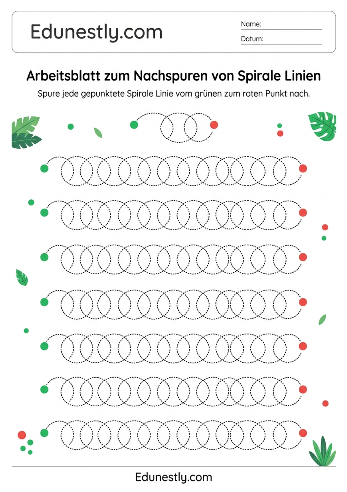 Arbeitsblatt zum Nachspuren von Spirale Linien