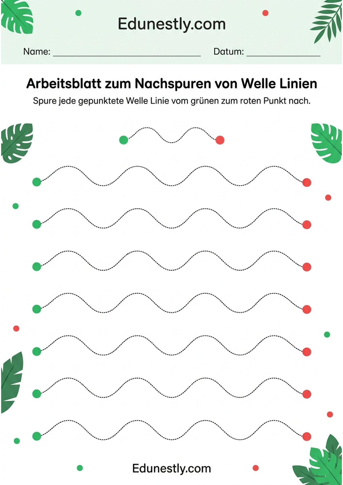 Arbeitsblatt zum Nachspuren von Welle Linien