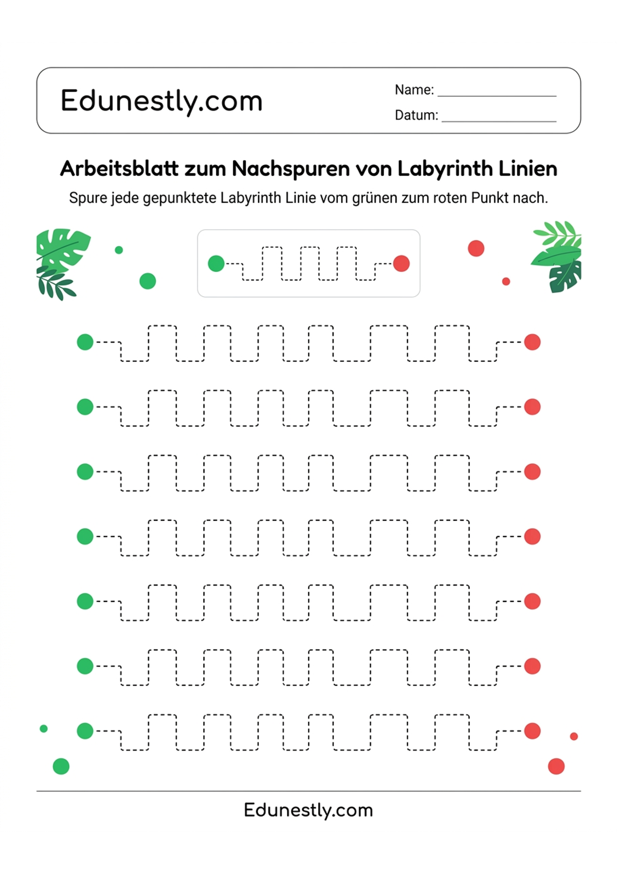 Arbeitsblatt zum Nachspuren von Labyrinth Linien