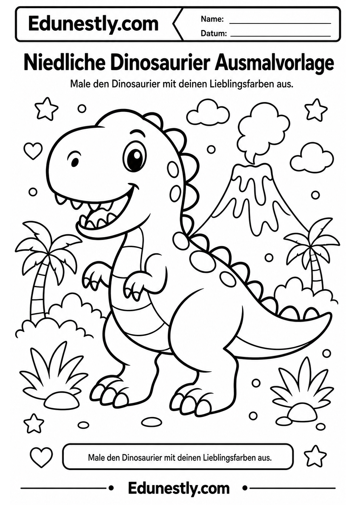 Niedliche Dinosaurier Ausmalvorlage