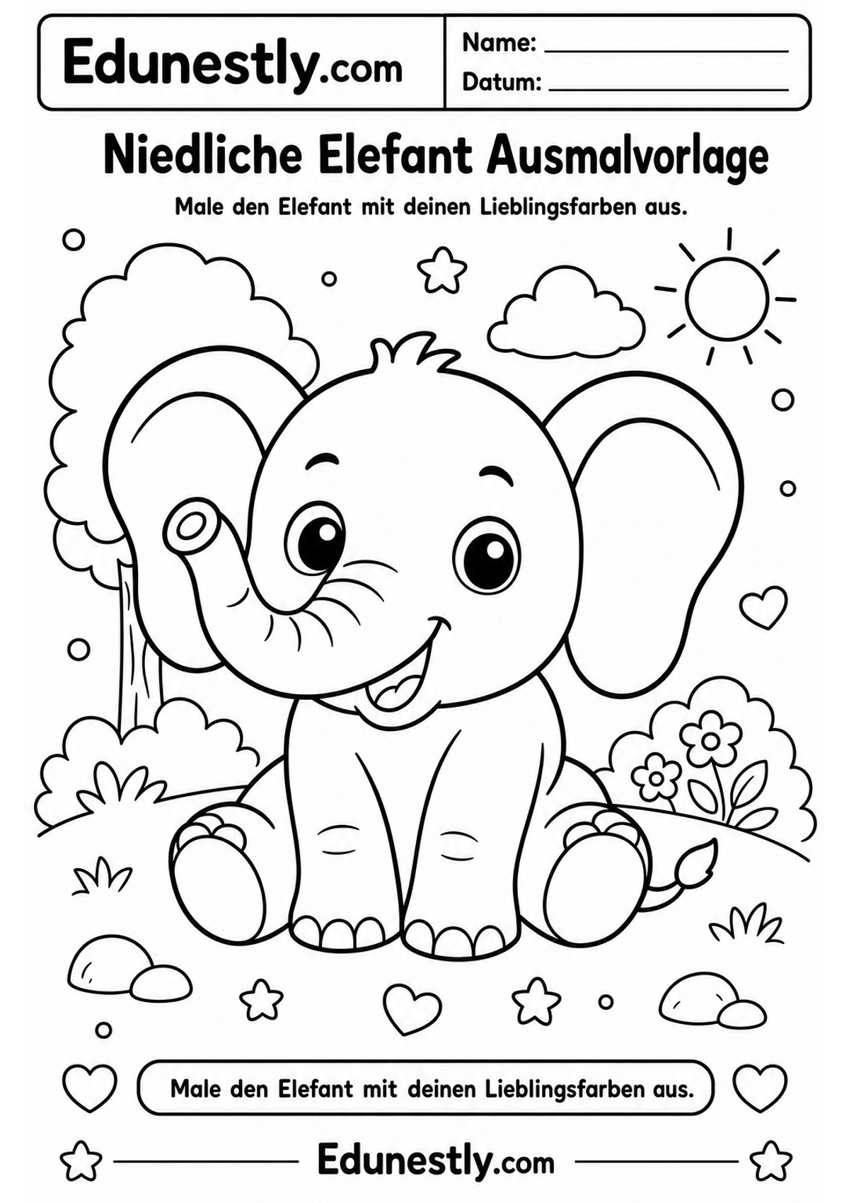 Niedliche Elefant Ausmalvorlage