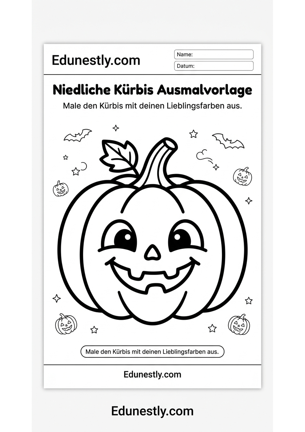 Niedliche Kürbis Ausmalvorlage