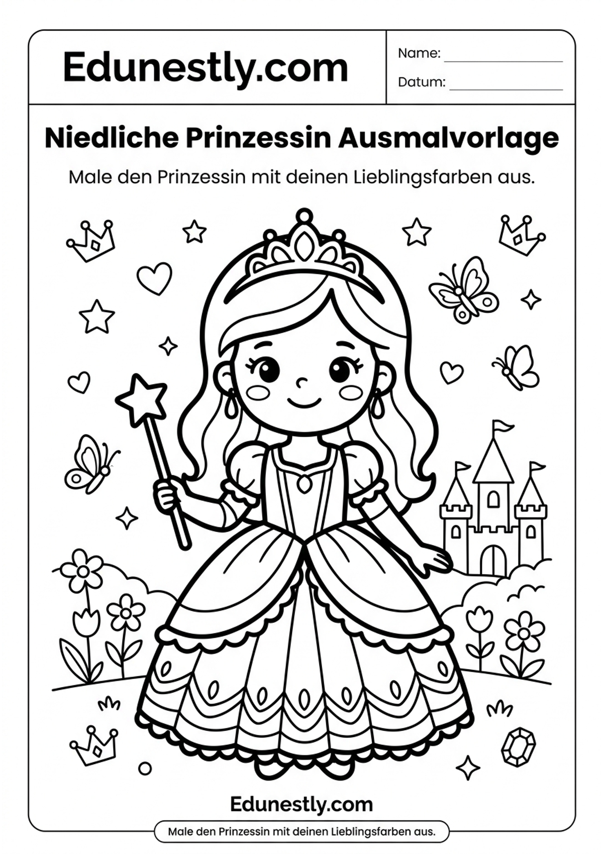 Niedliche Prinzessin Ausmalvorlage