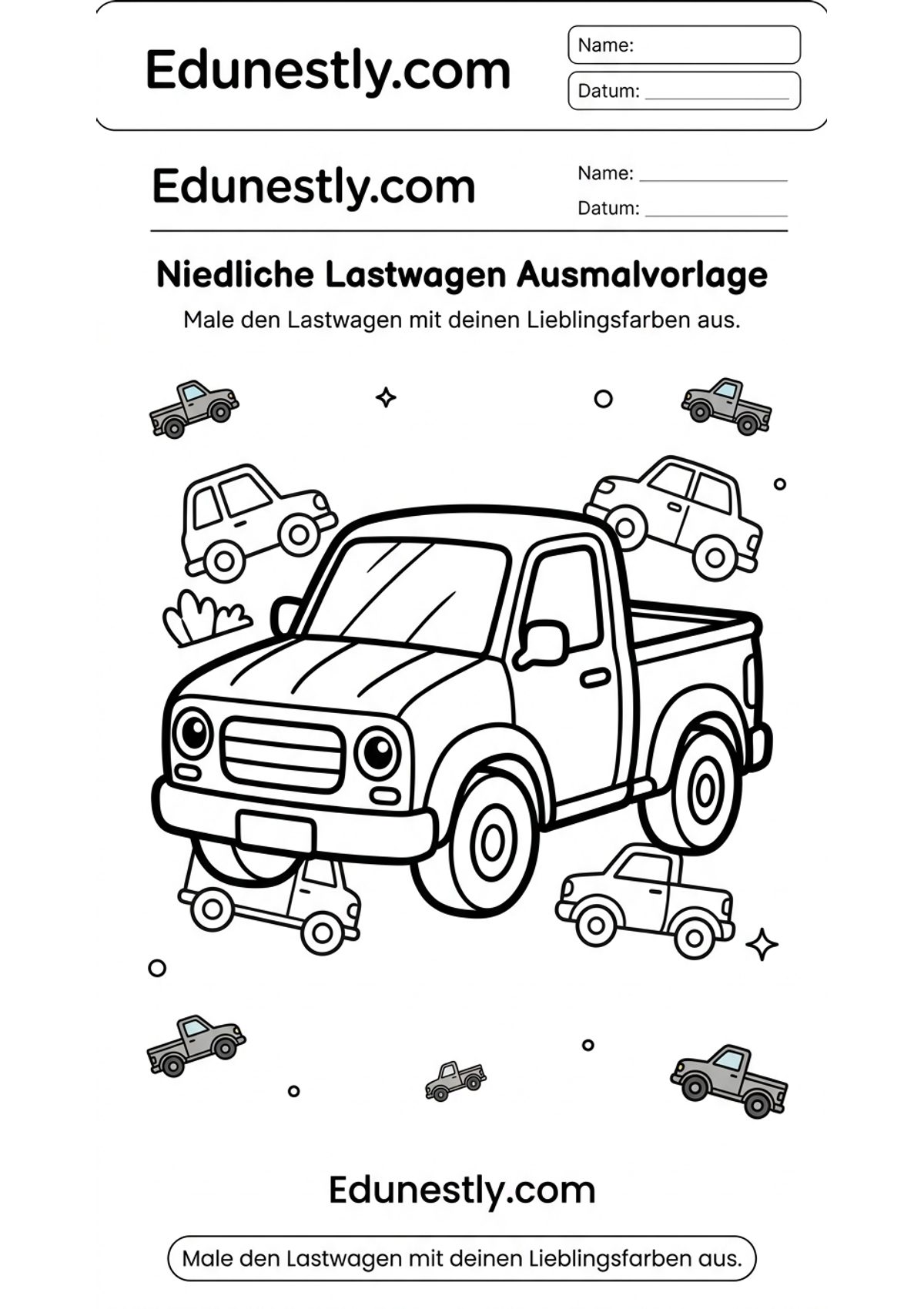Niedliche Lastwagen Ausmalvorlage