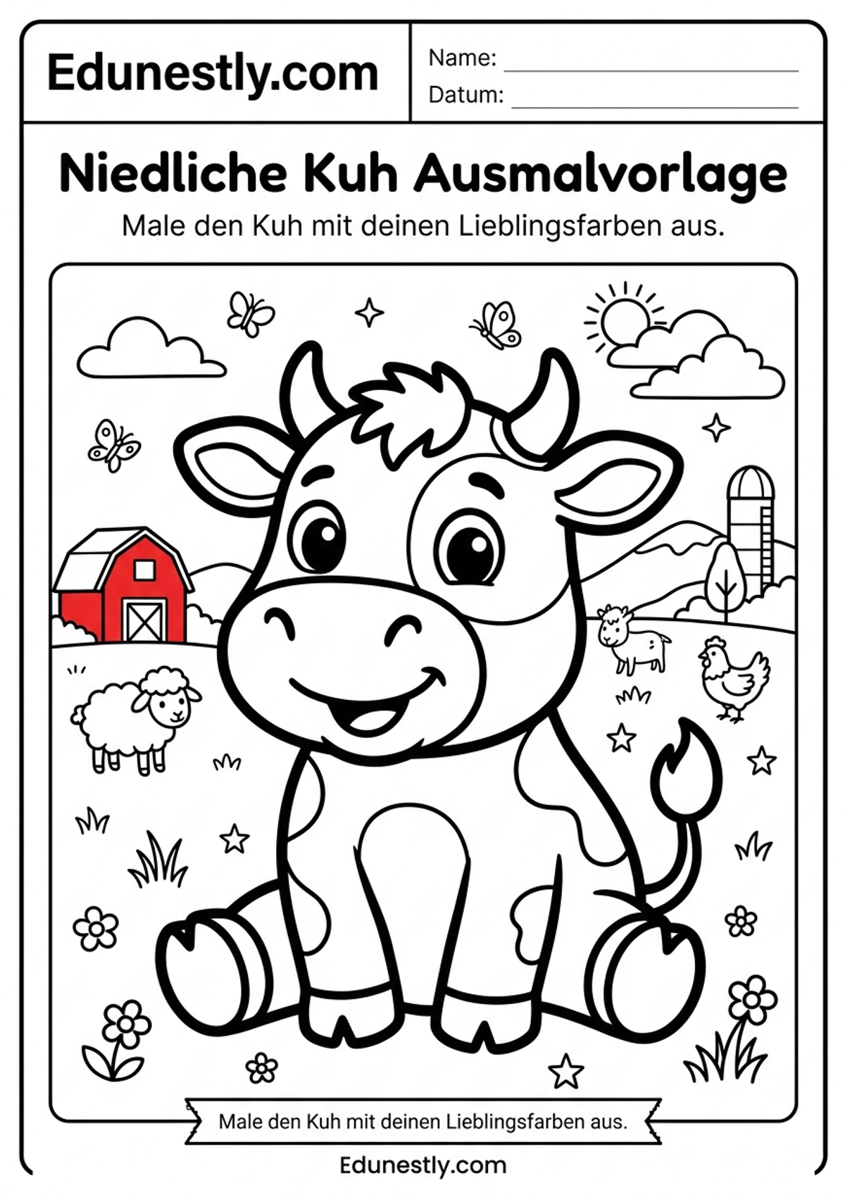 Niedliche Kuh Ausmalvorlage