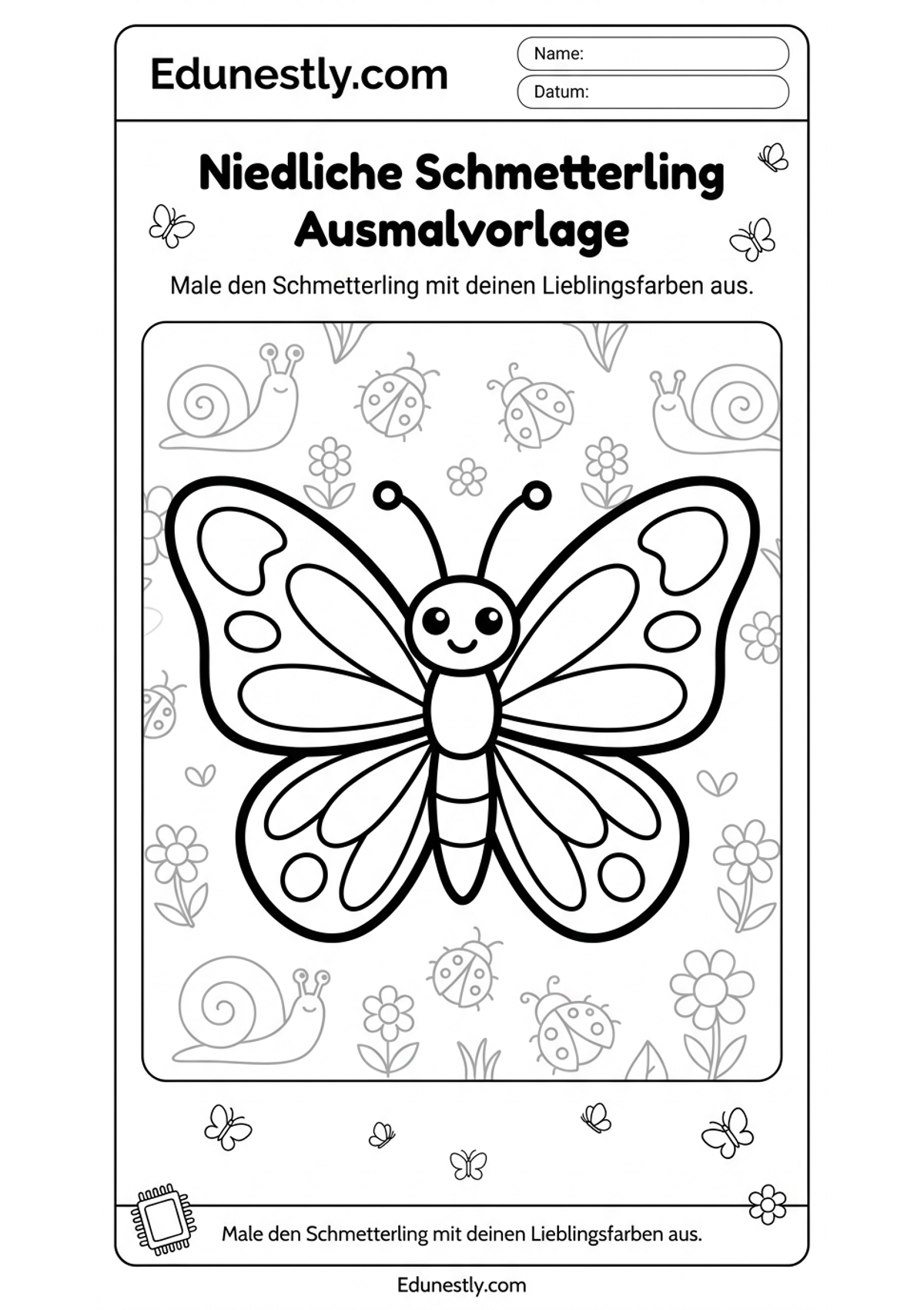 Niedliche Schmetterling Ausmalvorlage
