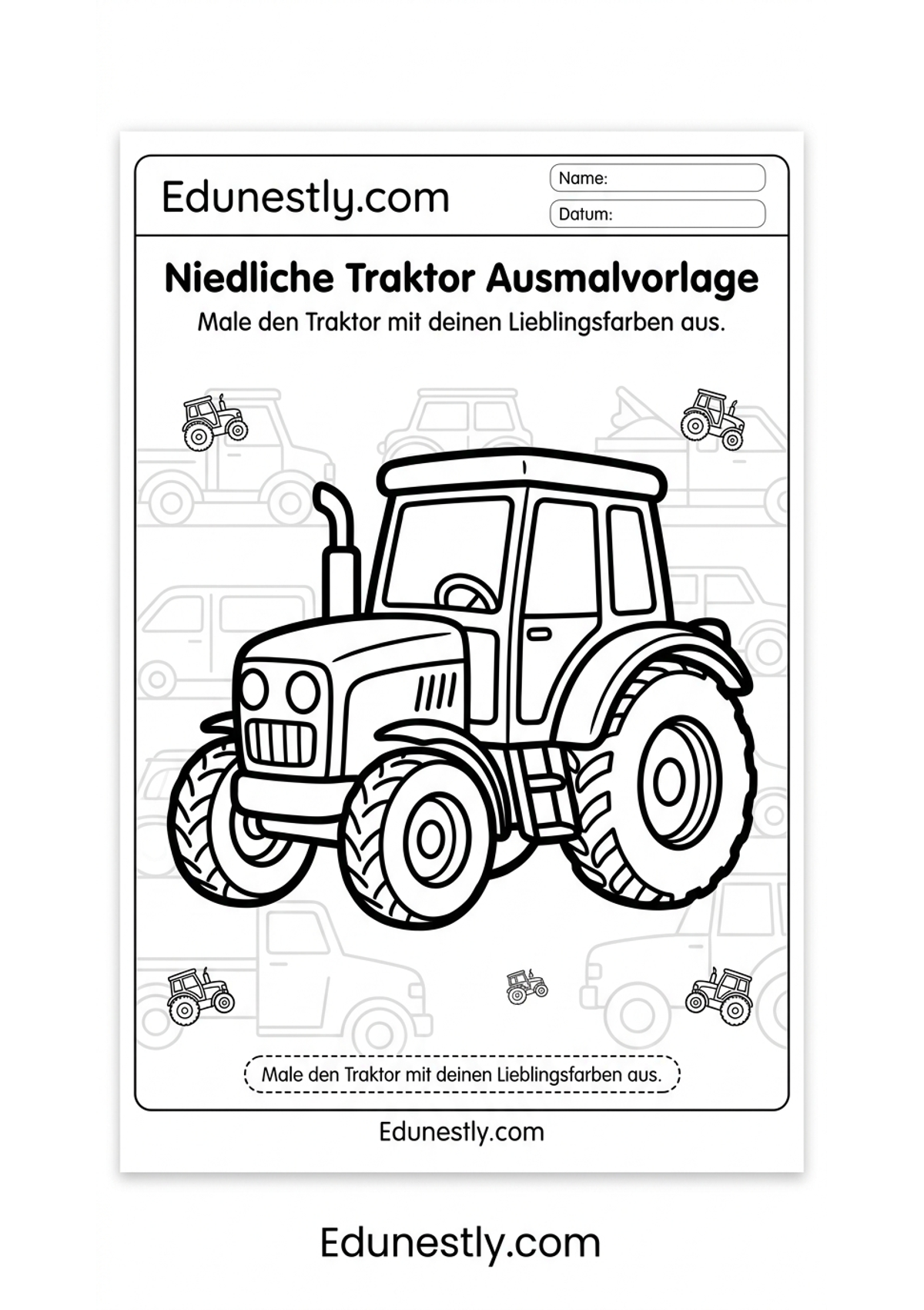 Niedliche Traktor Ausmalvorlage