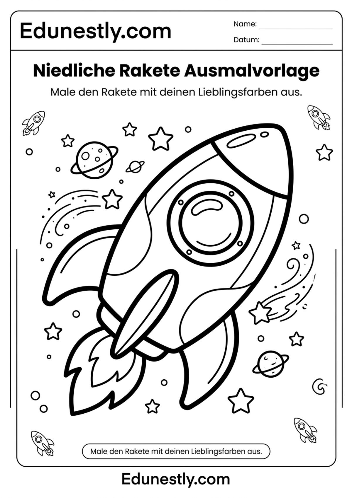 Niedliche Rakete Ausmalvorlage