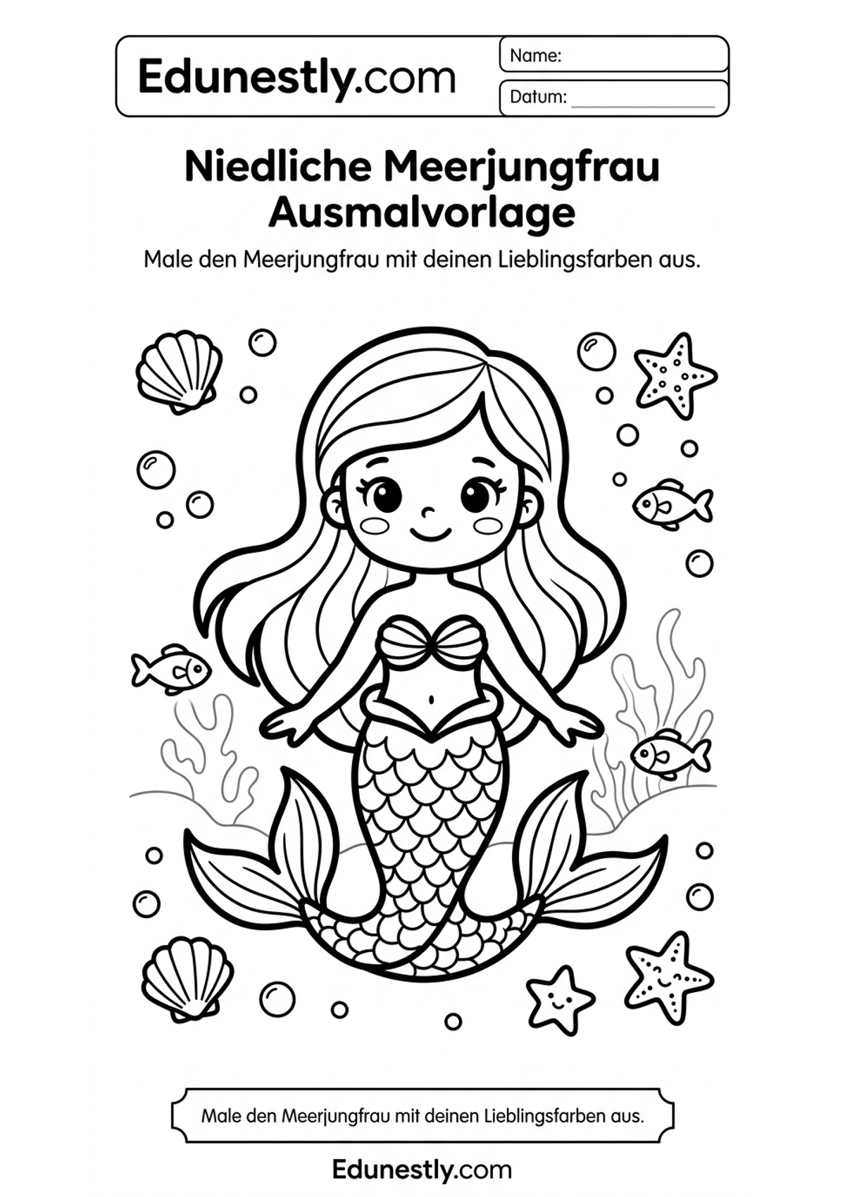 Niedliche Meerjungfrau Ausmalvorlage
