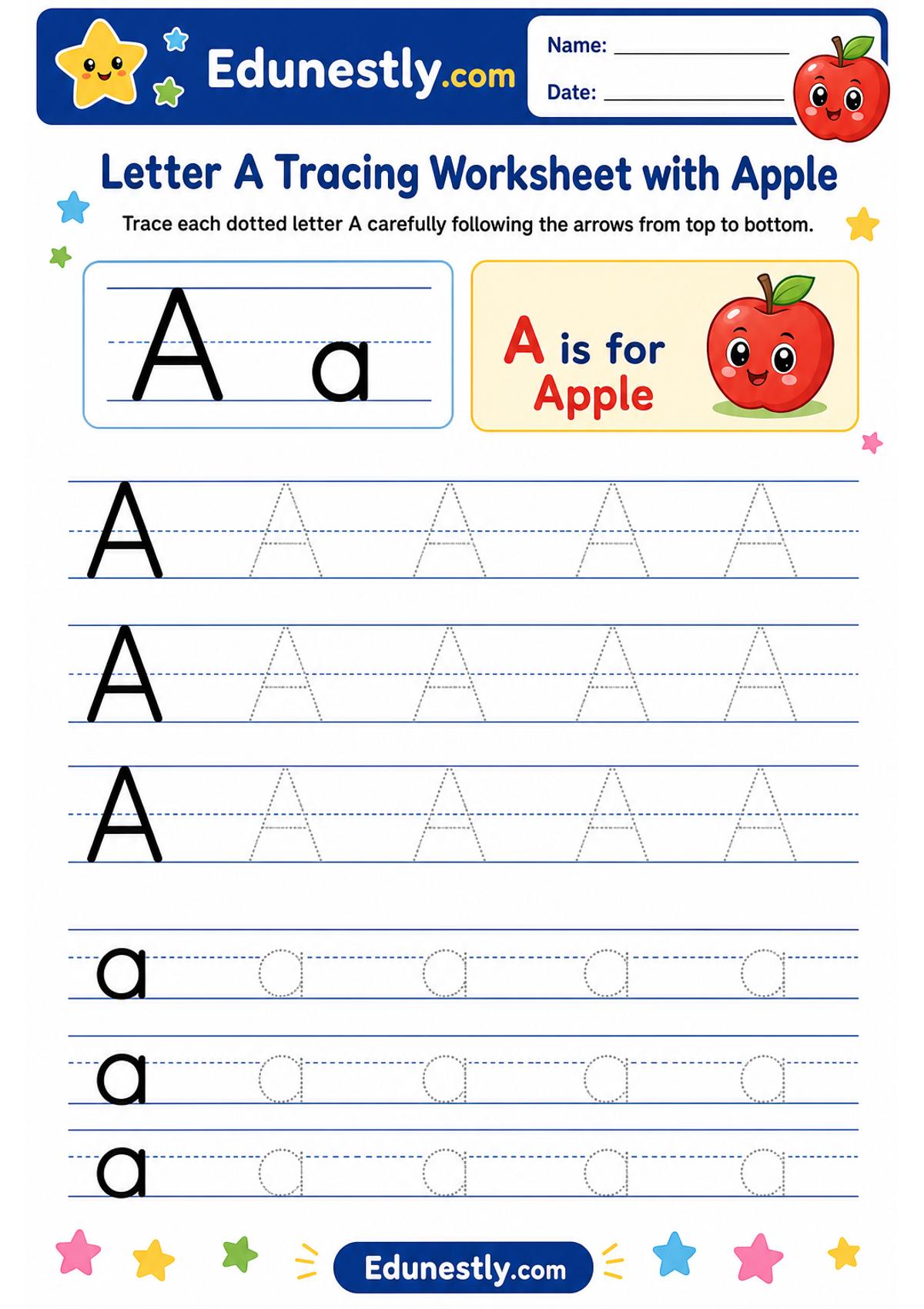 Letter A Tracing Worksheet with Apple