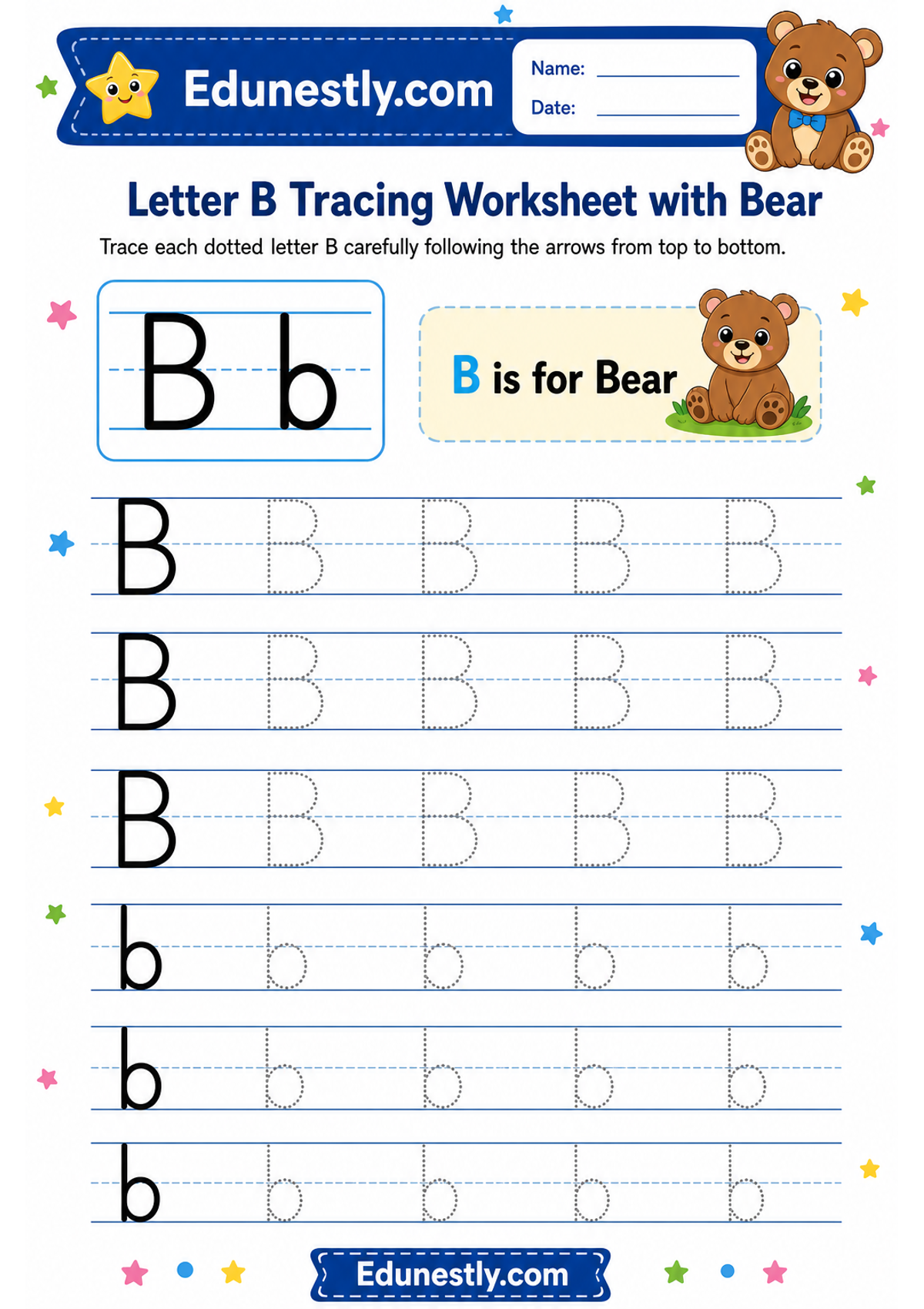 Letter B Tracing Worksheet with Bear