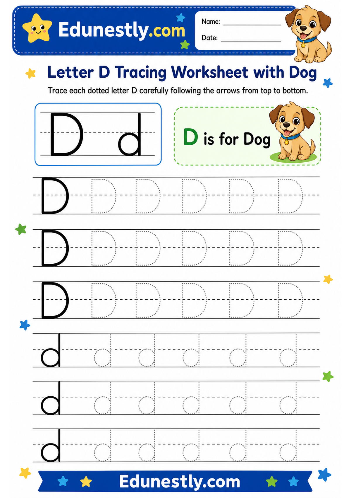 Letter D Tracing Worksheet with Dog