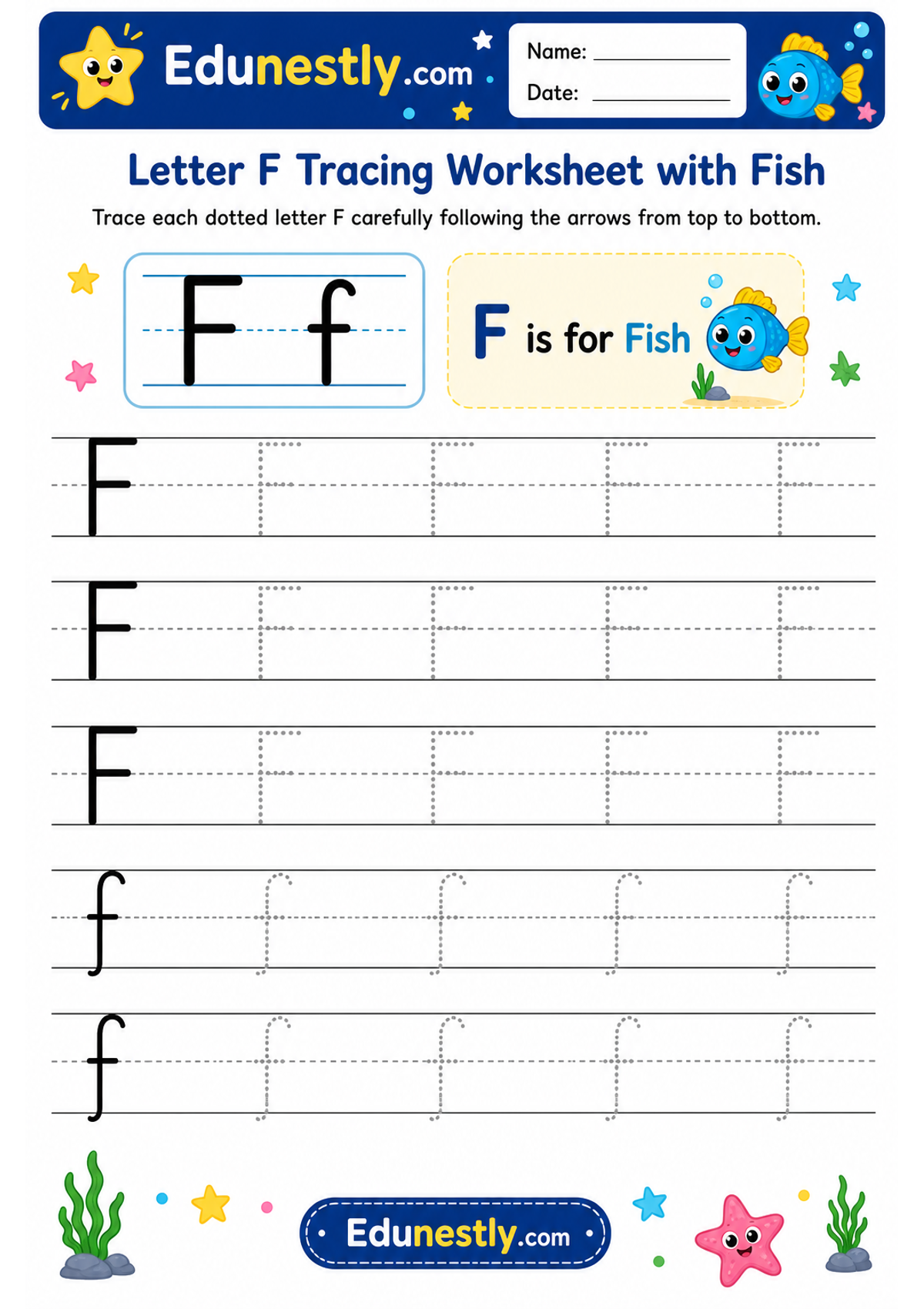 Letter F Tracing Worksheet with Fish