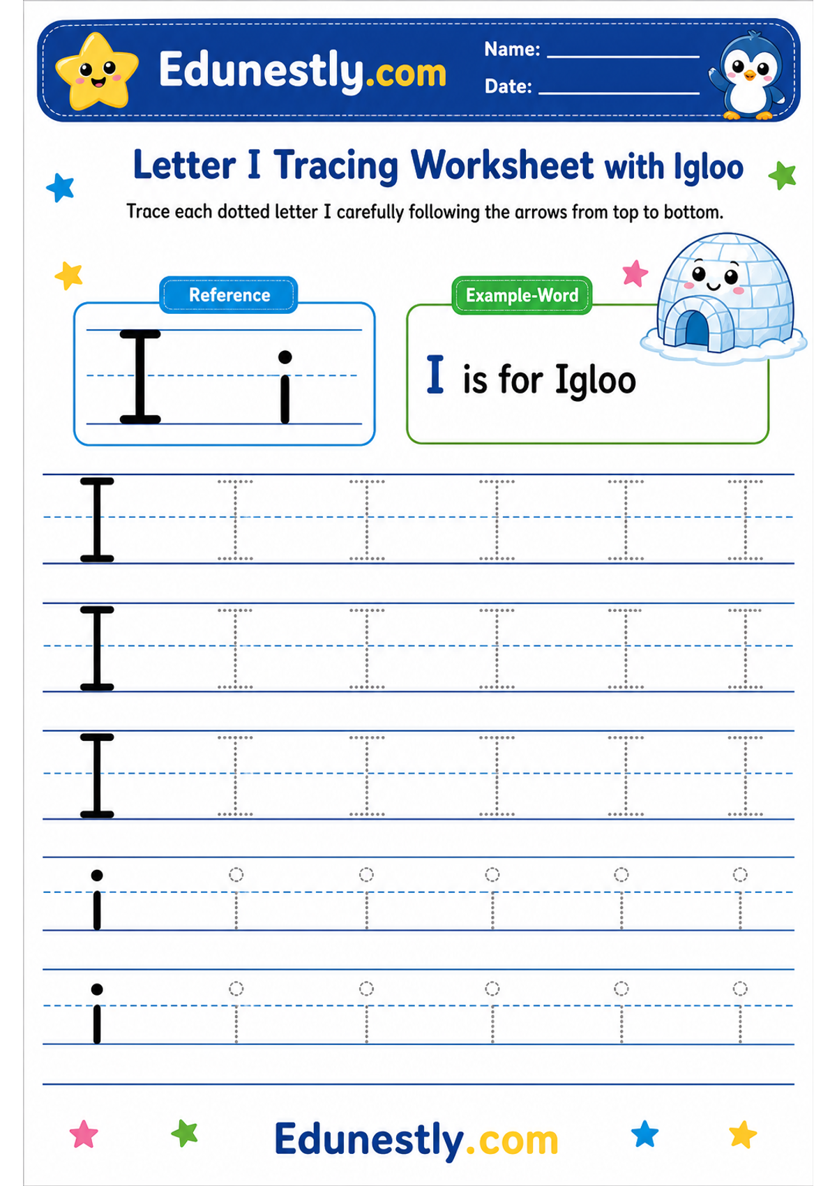 Letter I Tracing Worksheet with Igloo