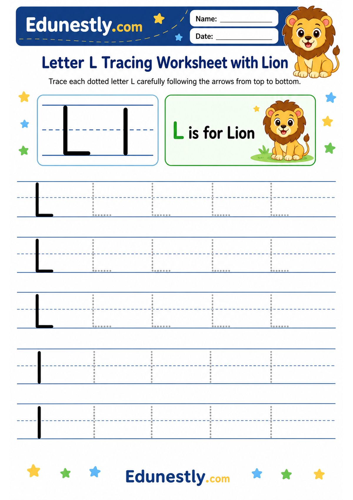 Letter L Tracing Worksheet with Lion