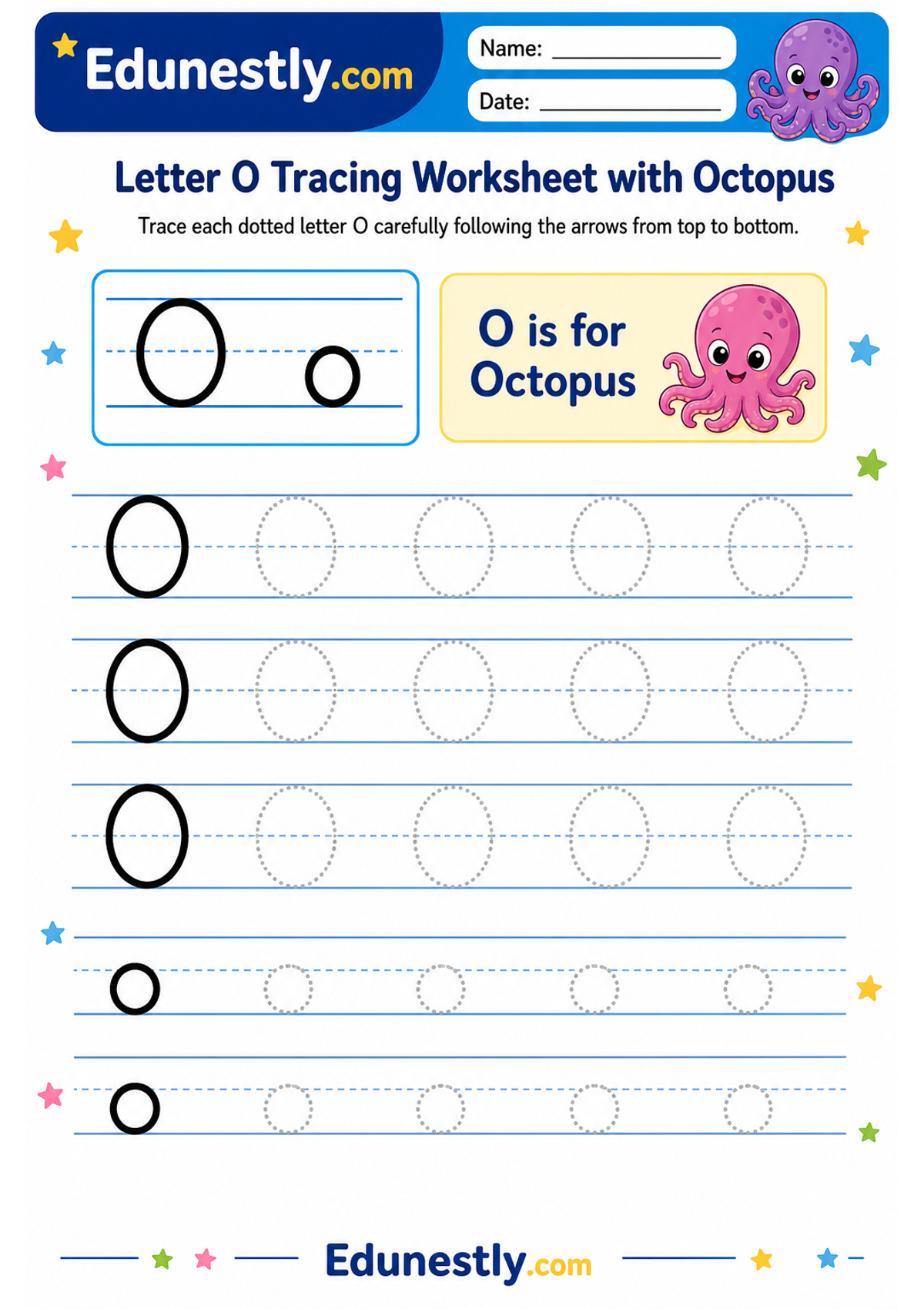 Letter O Tracing Worksheet with Octopus