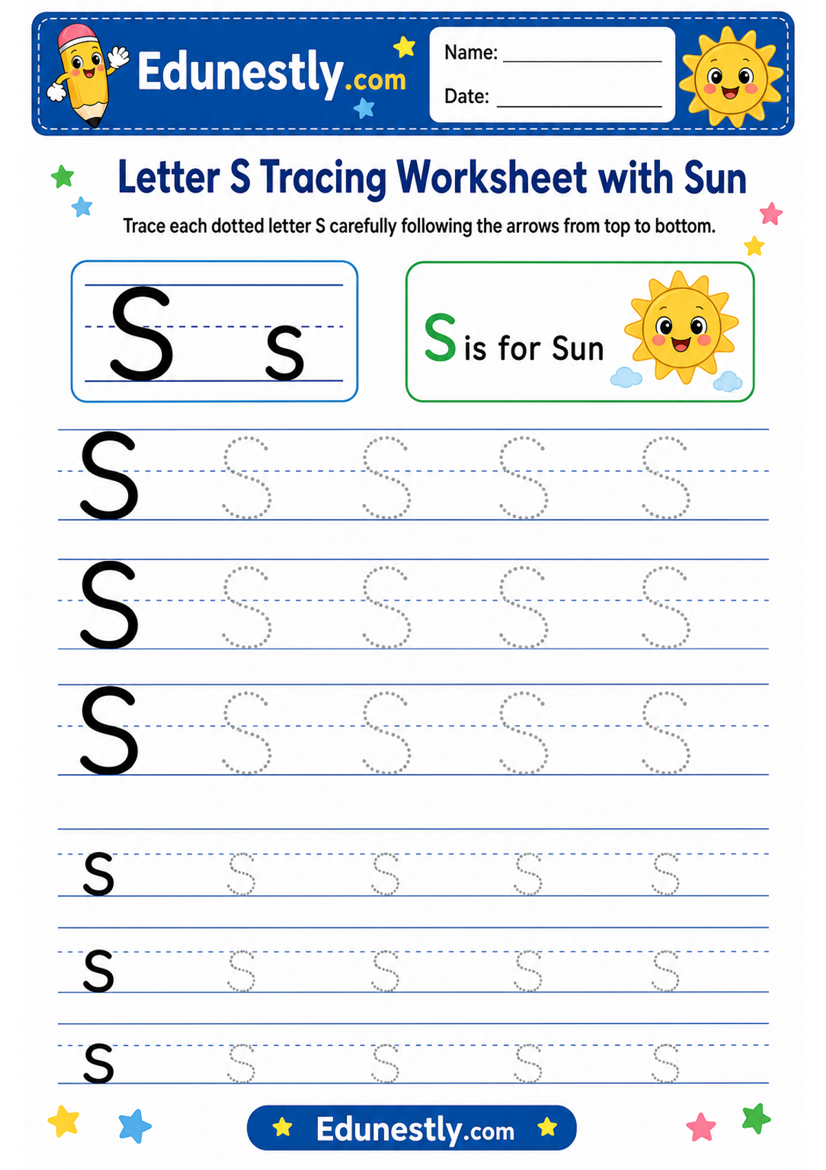 Letter S Tracing Worksheet with Sun