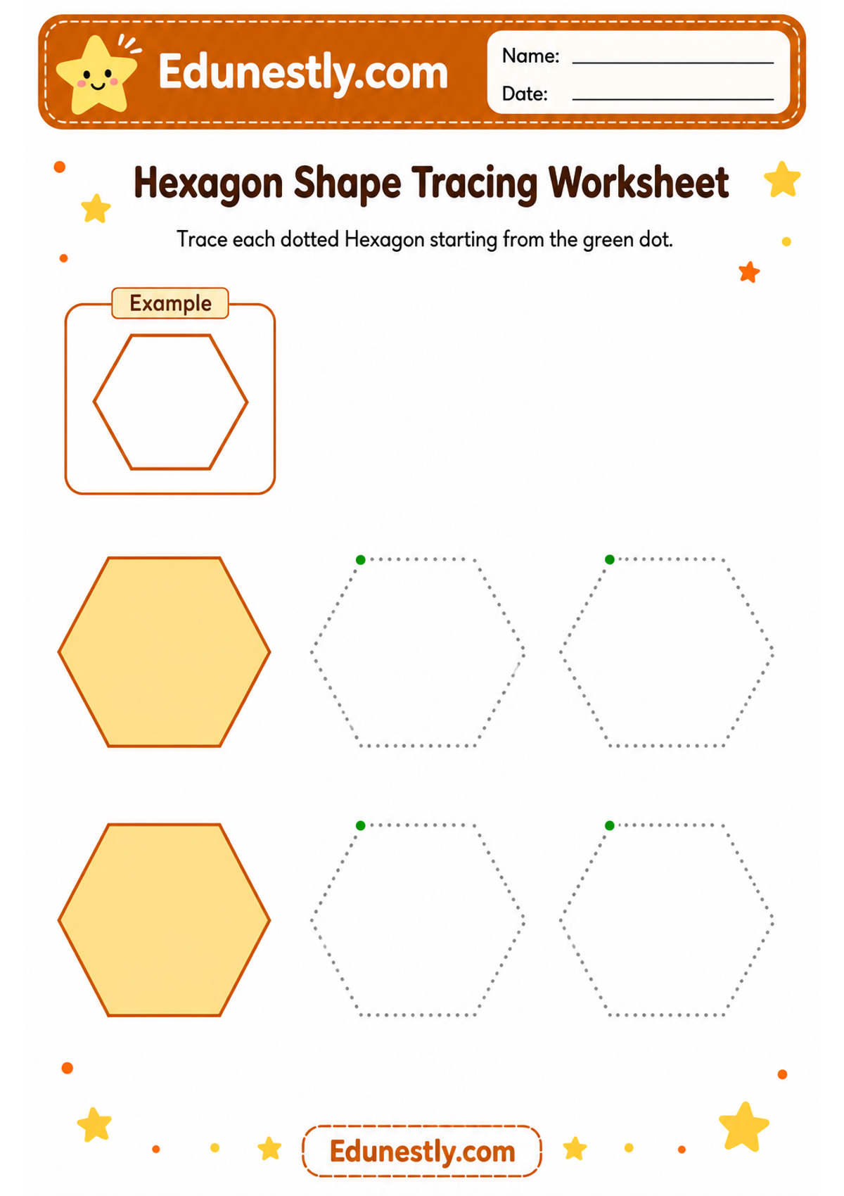Hexagon Shape Tracing Worksheet