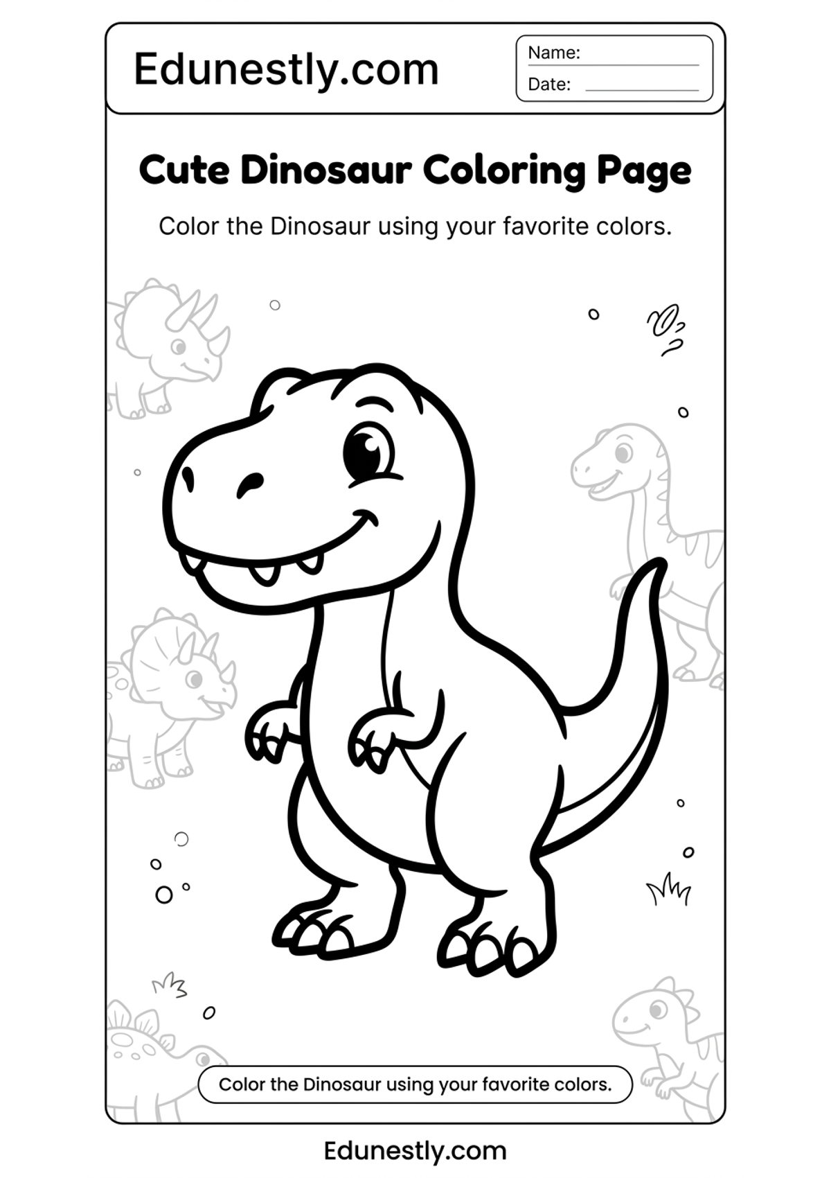 Cute Dinosaur Coloring Page