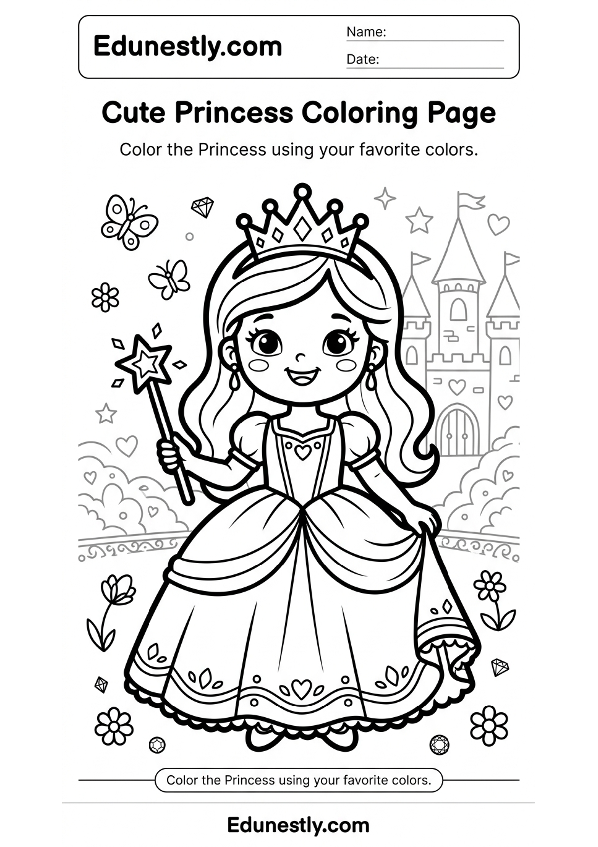 Cute Princess Coloring Page